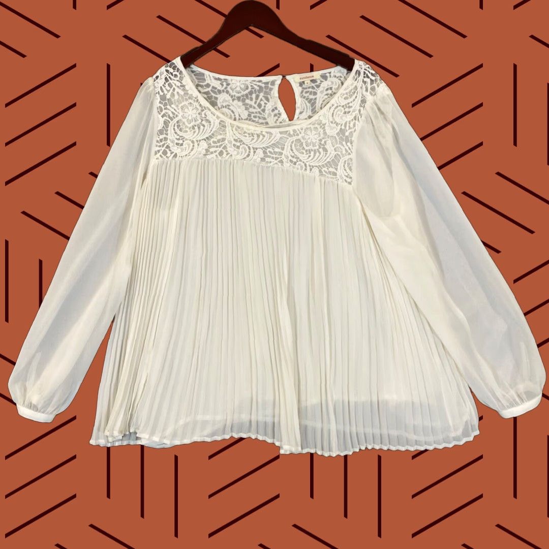 Sundance Blouse Womens Large White Ruffled Tunic Sheer Peasant L/S Catalog