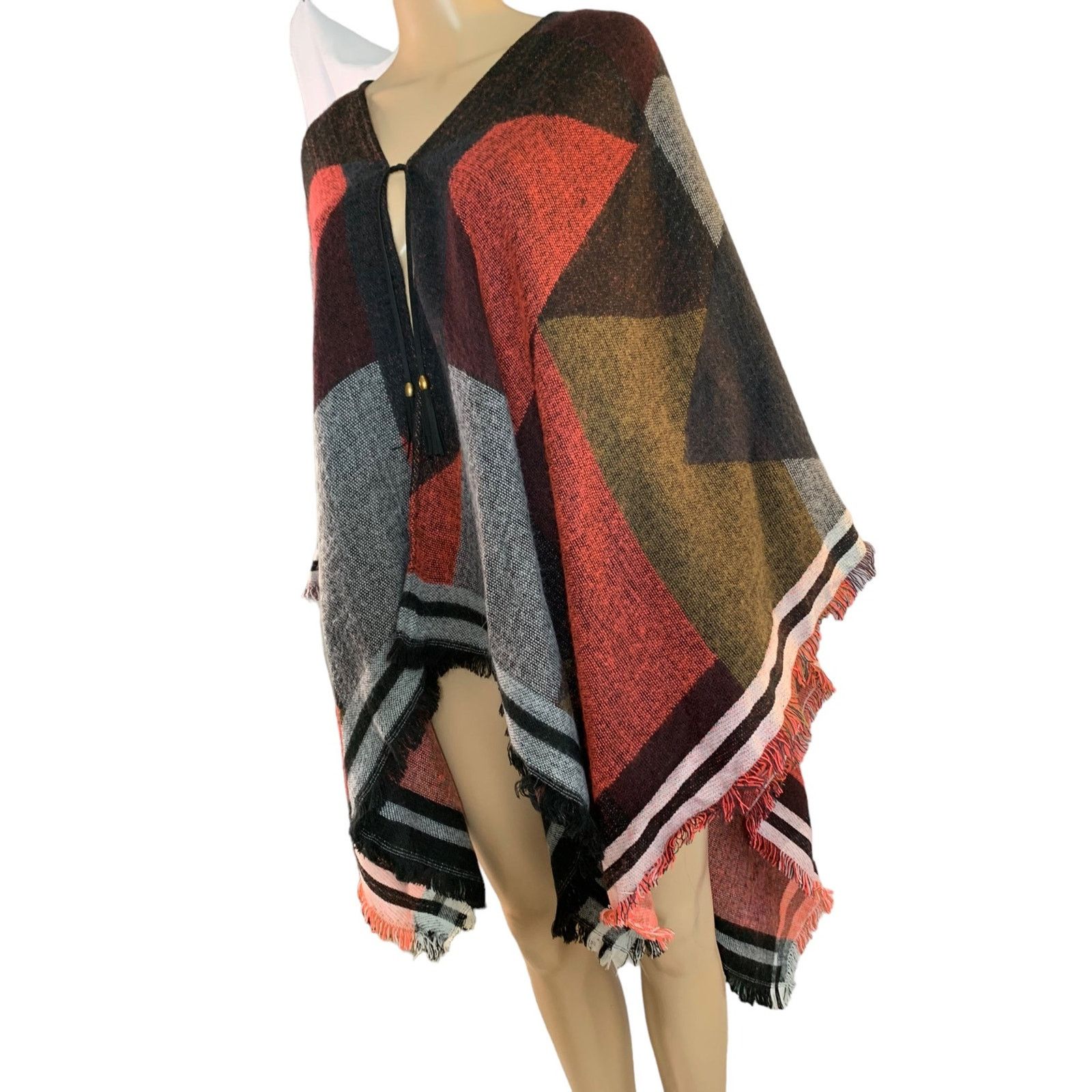 Other Marc New York Poncho Buffalo Plaid Cardigan Tassel & Fringes Size ONE SIZE - 6 Thumbnail