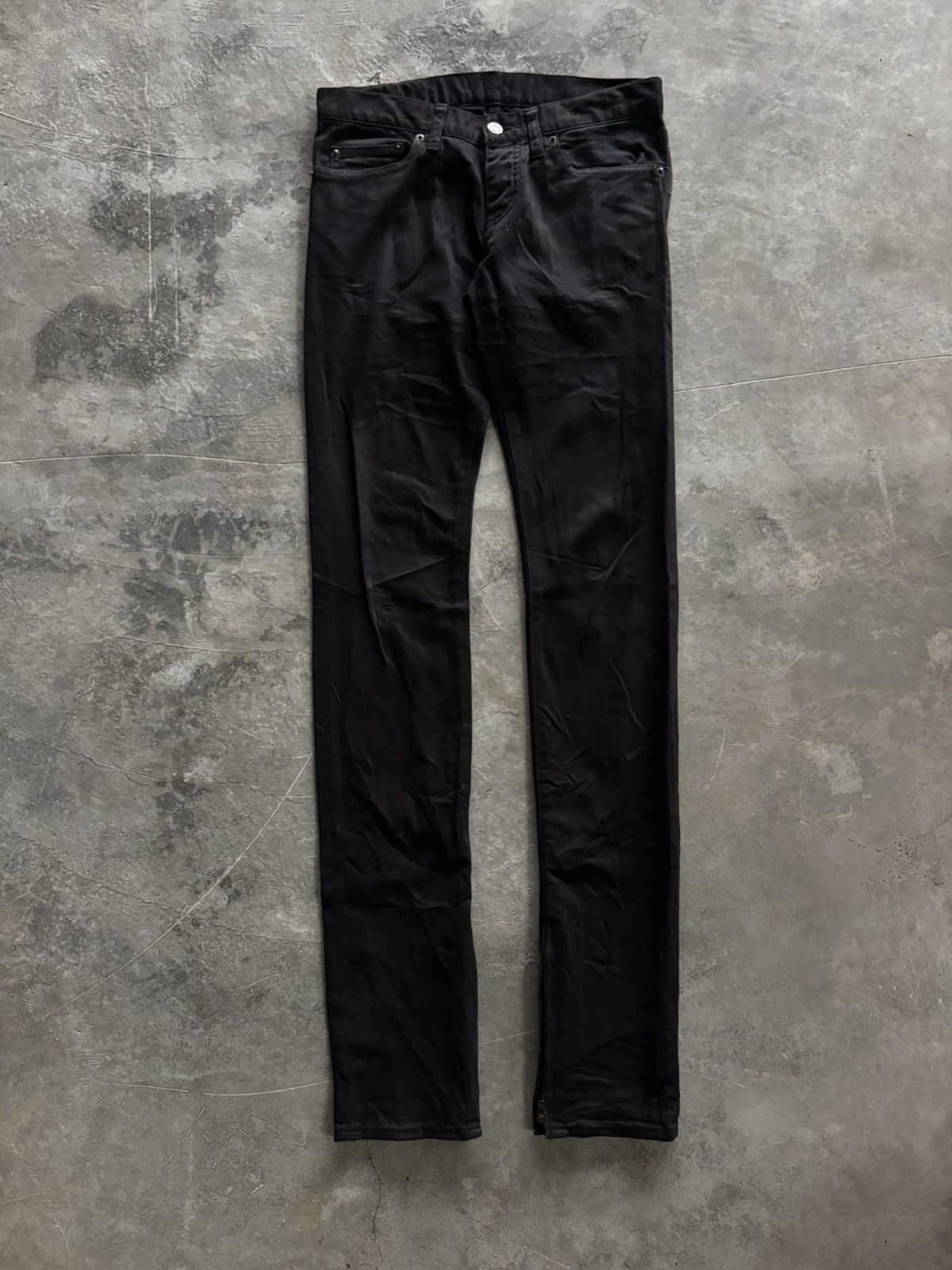 HYSTERIC GLAMOUR SKINNY JEANS COATED ZIPPER LEG FLARE