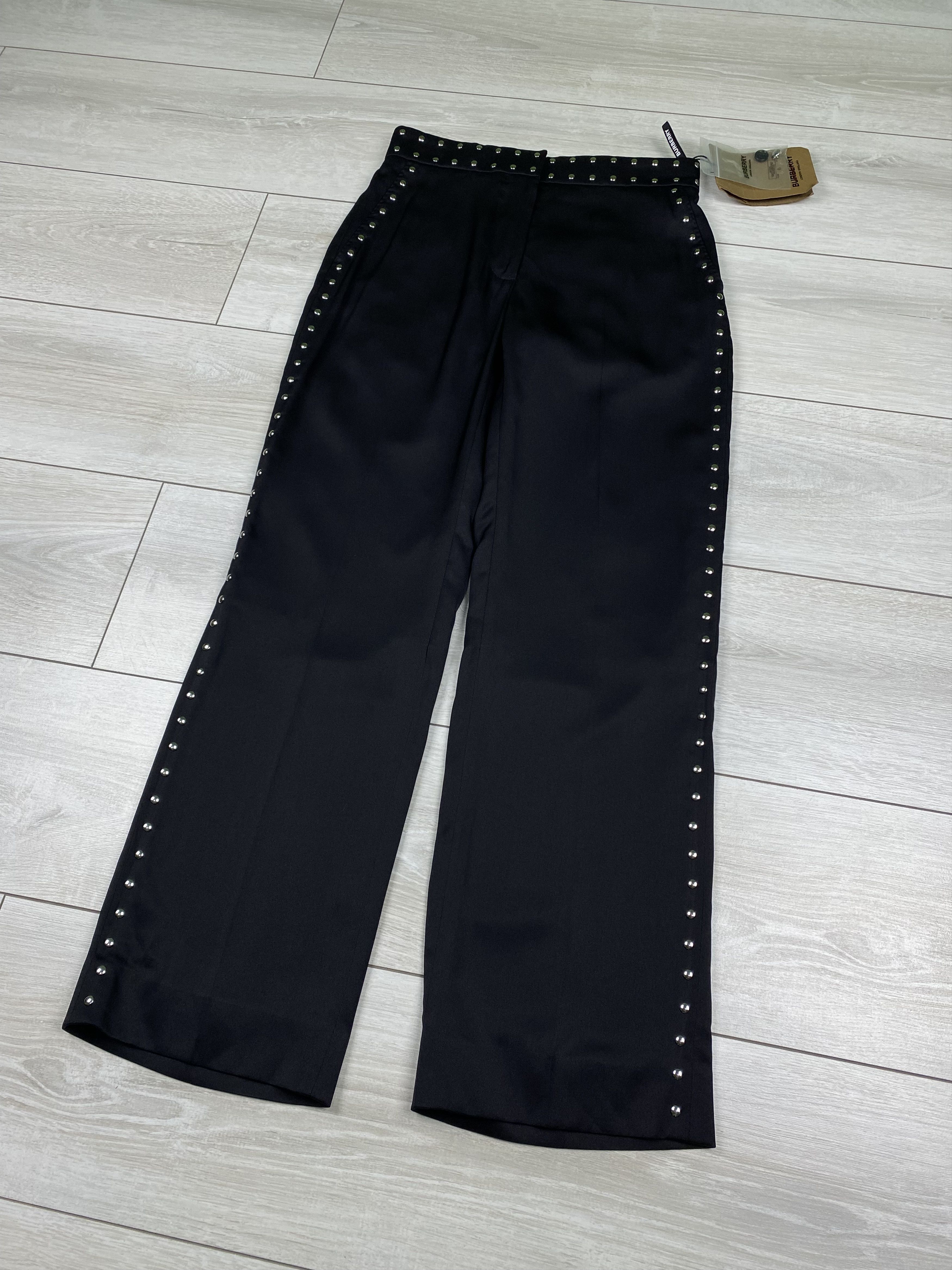 Burberry Burberry Black Silk Satin Studded Tailored Trousers pants Size 24" / US 00 / IT 34 - 3 Thumbnail