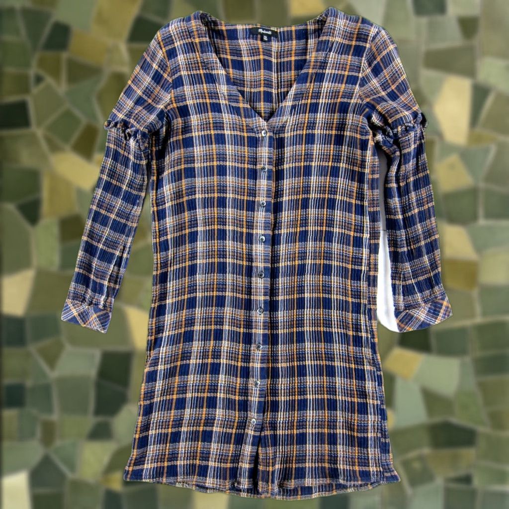 Madewell Madewell Cotton Blue Orange Plaid Flannel Long Sleeve Button Shirt Dress XXS Size XXS / US 00 / IT 34 - 1 Thumbnail