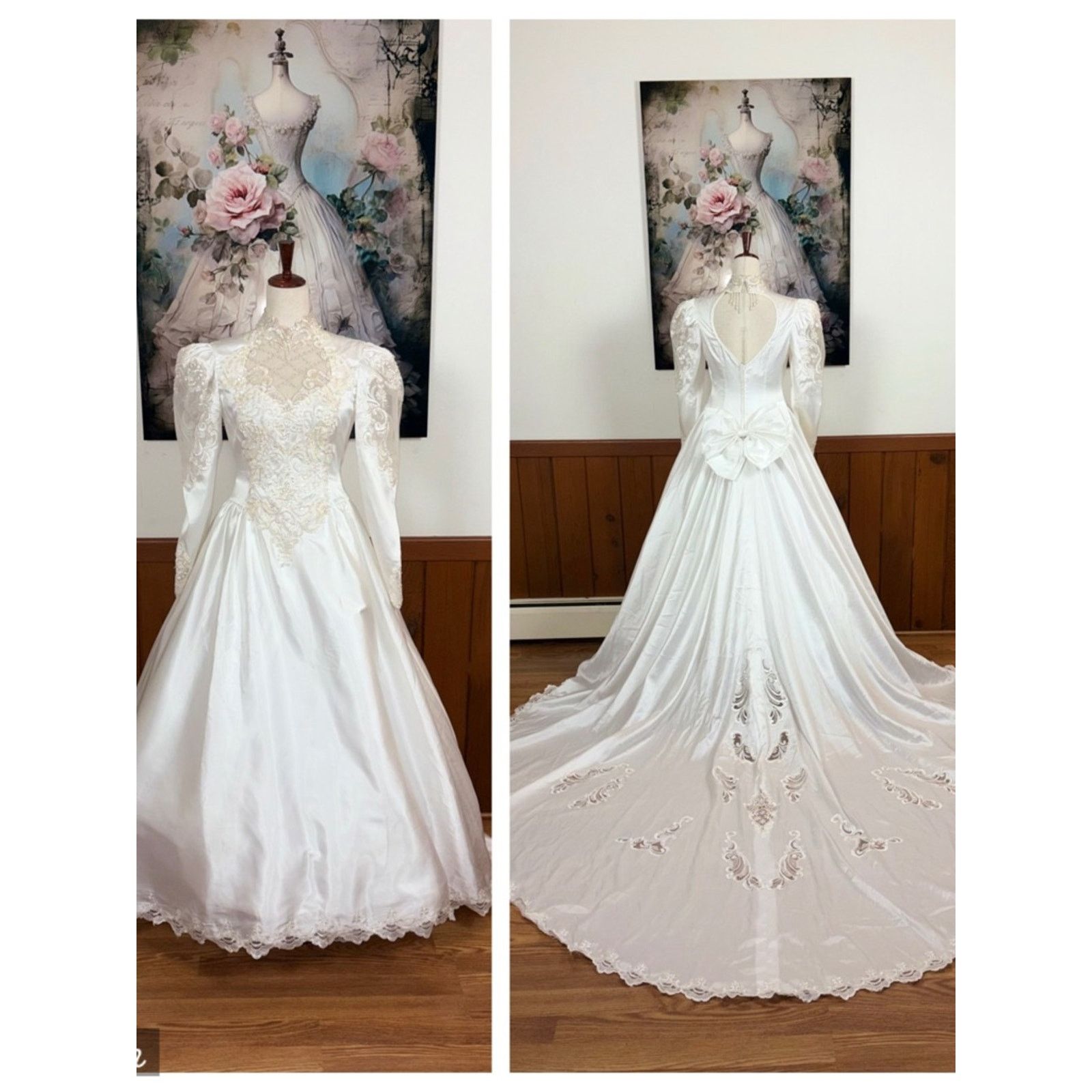 Other Beautiful Vintage 90s Alfred Angelo White Satin Wedding Gown Size L / US 10 / IT 46 - 5 Thumbnail