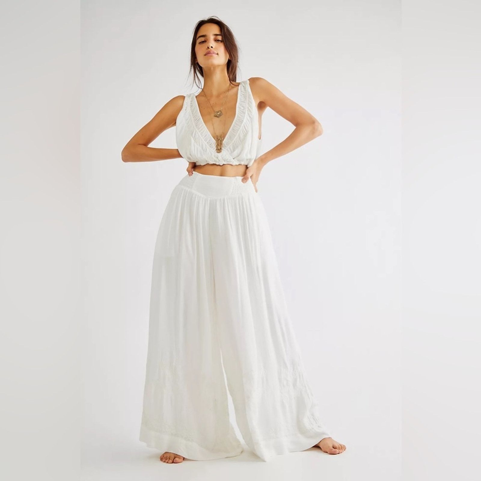 Free People 🎉LAST‎ PIECE🎉FREE PEOPLE Angie Wide Pants And VNeck TopSet Size 28" / US 6 / IT 42 - 7 Thumbnail