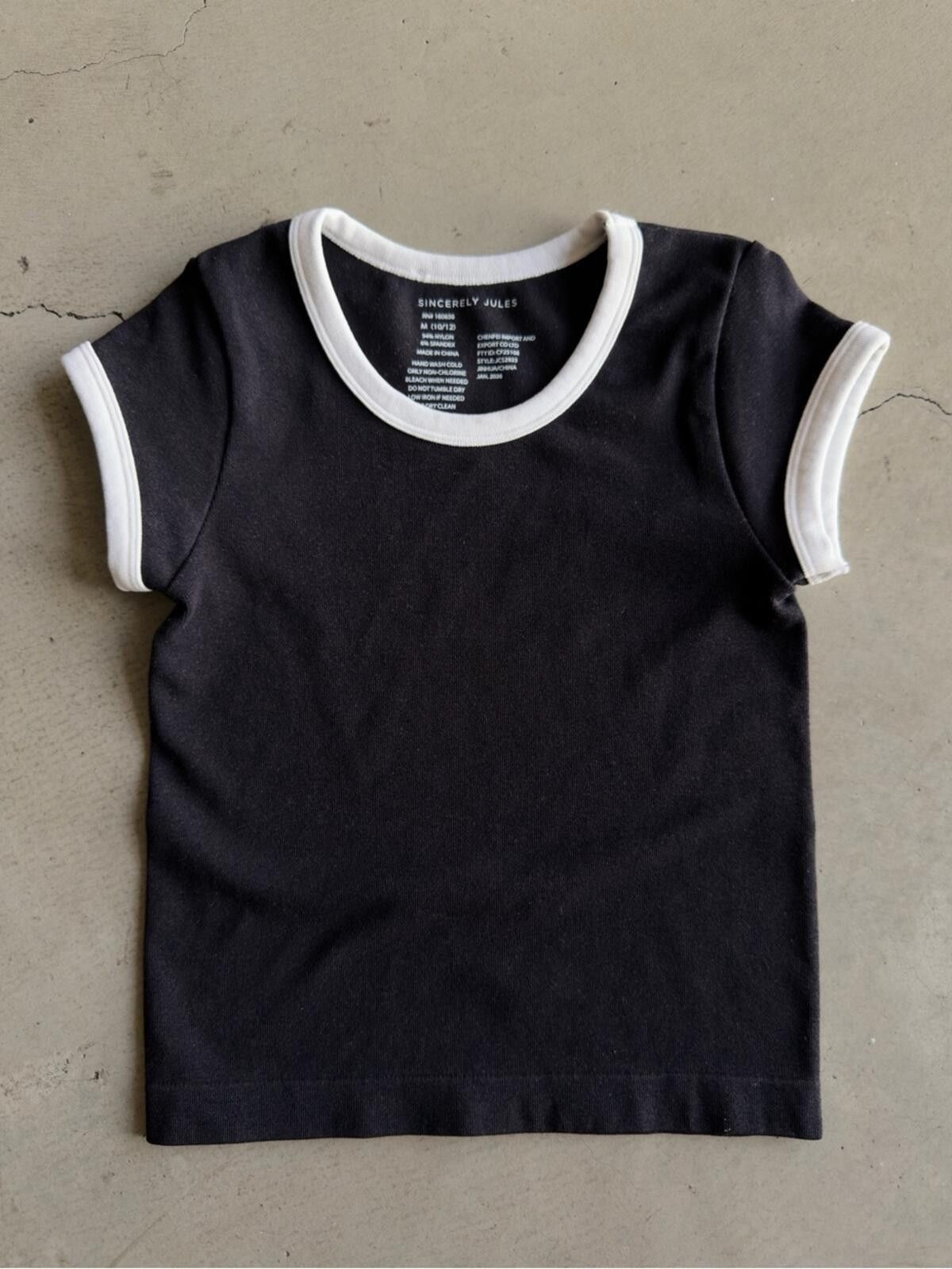 Aritzia Sincerely Jules / Ringer Baby Tee / Black White Size M / US 6-8 / IT 42-44 - 1 Thumbnail