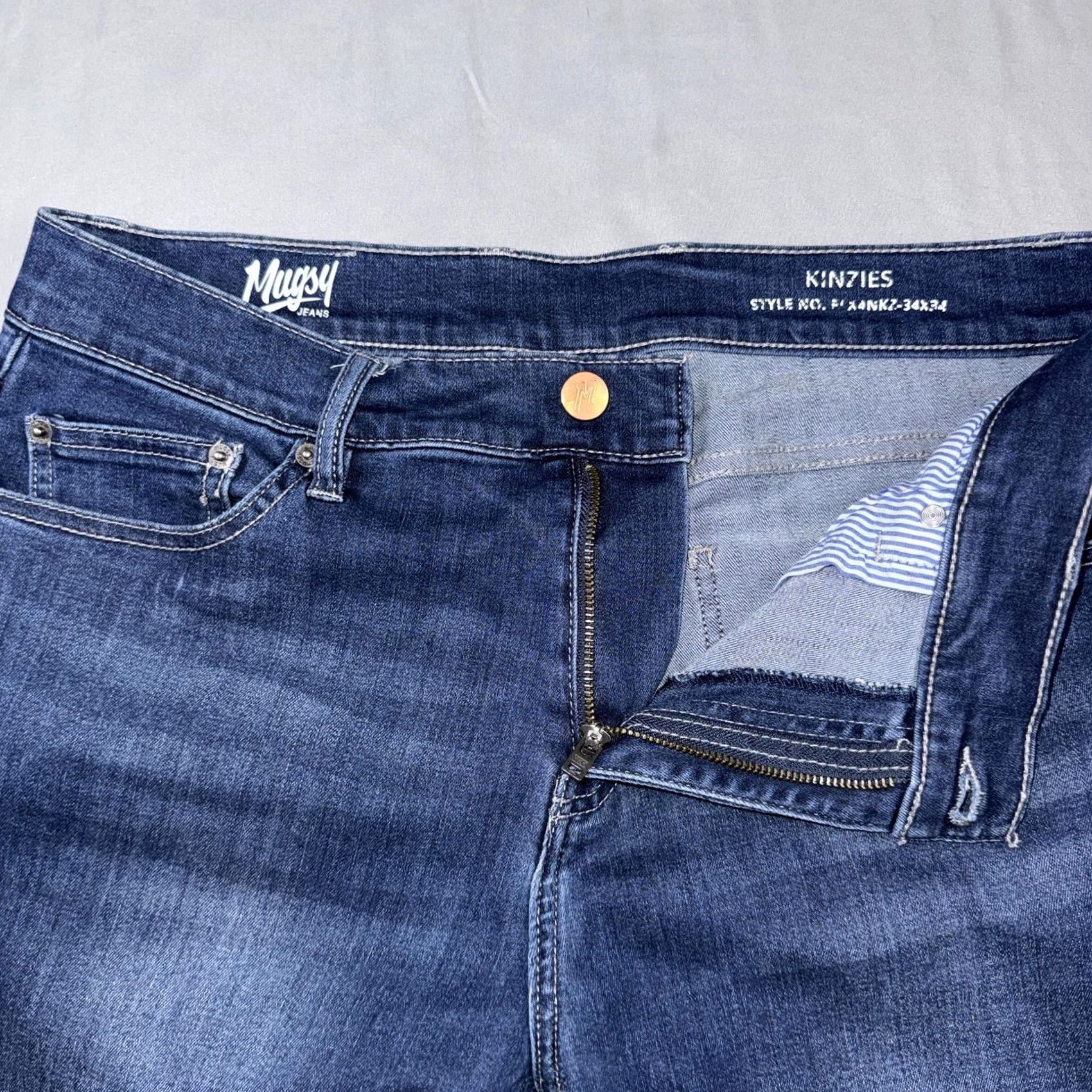 Denime Mens Mugsy Kinzies Jeans 34x34 Blue Medium Wash Slim Straight Stretch Denim Size US 34 / EU 50 - 5 Thumbnail