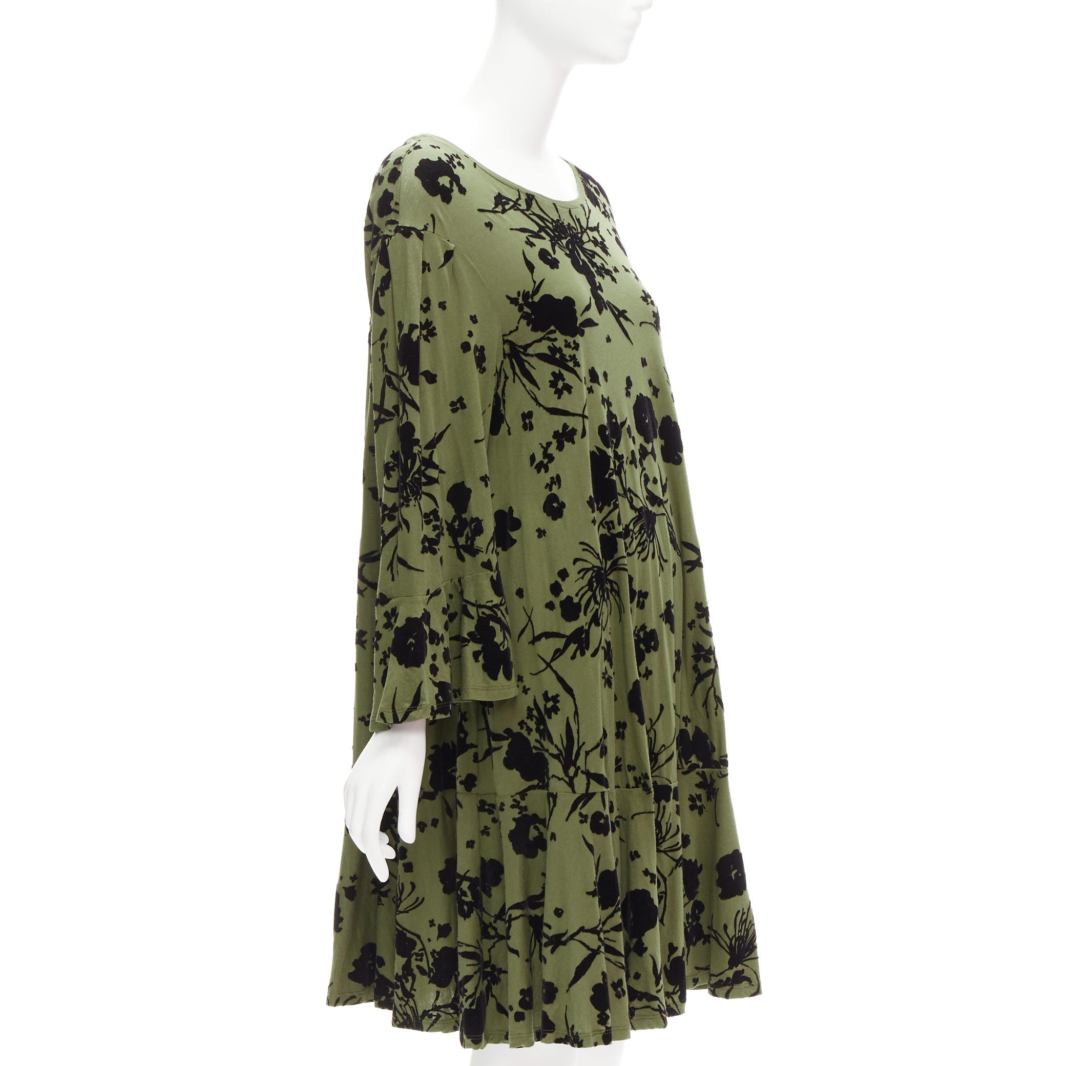 Dries Van Noten DRIES VAN NOTEN green cotton floral devore bell sleeve flutter dress XS Size XS / US 0-2 / IT 36-38 - 1 Thumbnail