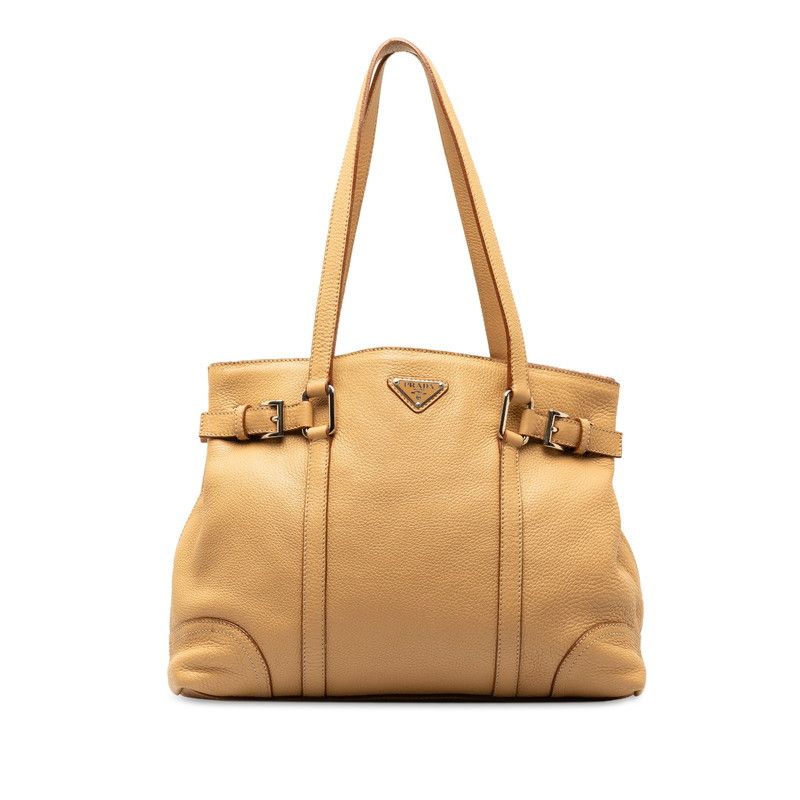 image of Prada Leather Tote Bag in Brown, Women's