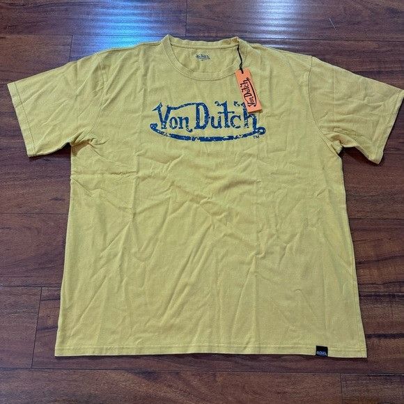 Designer × Von Dutch NWT VON DUTCH DISTRESSED LOGO MUSTARD YELLOW T-SHIRT SZ EXTR Size US XL / EU 56 / 4 - 1 Thumbnail