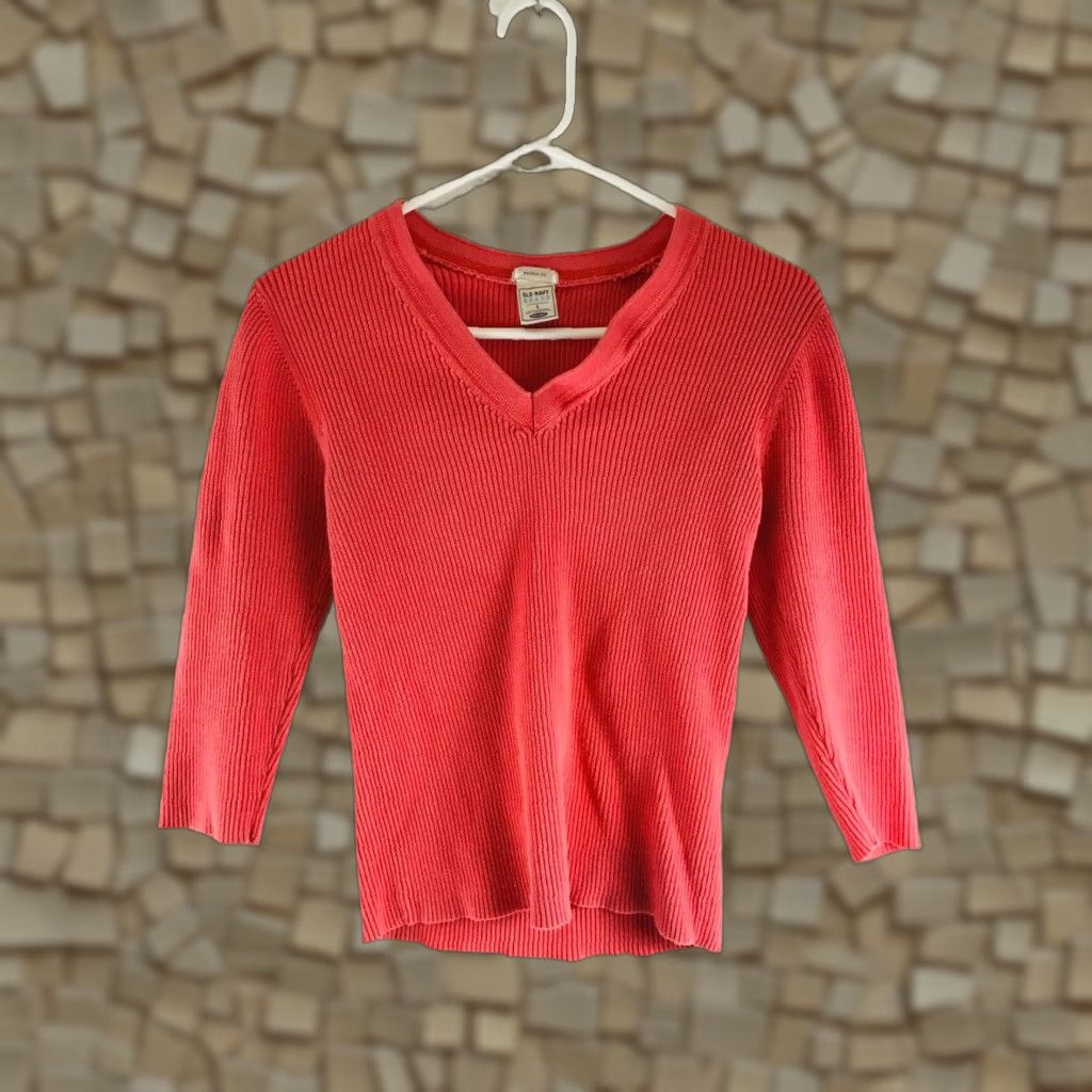 Old Navy Old Navy Shirt Women Large Pink V-neck Ribbed 3/4 Sleeve Tee, Casual, Regular, 100% Cotton, Solid, Modern Basic Size L / US 10 / IT 46 - 1 Thumbnail