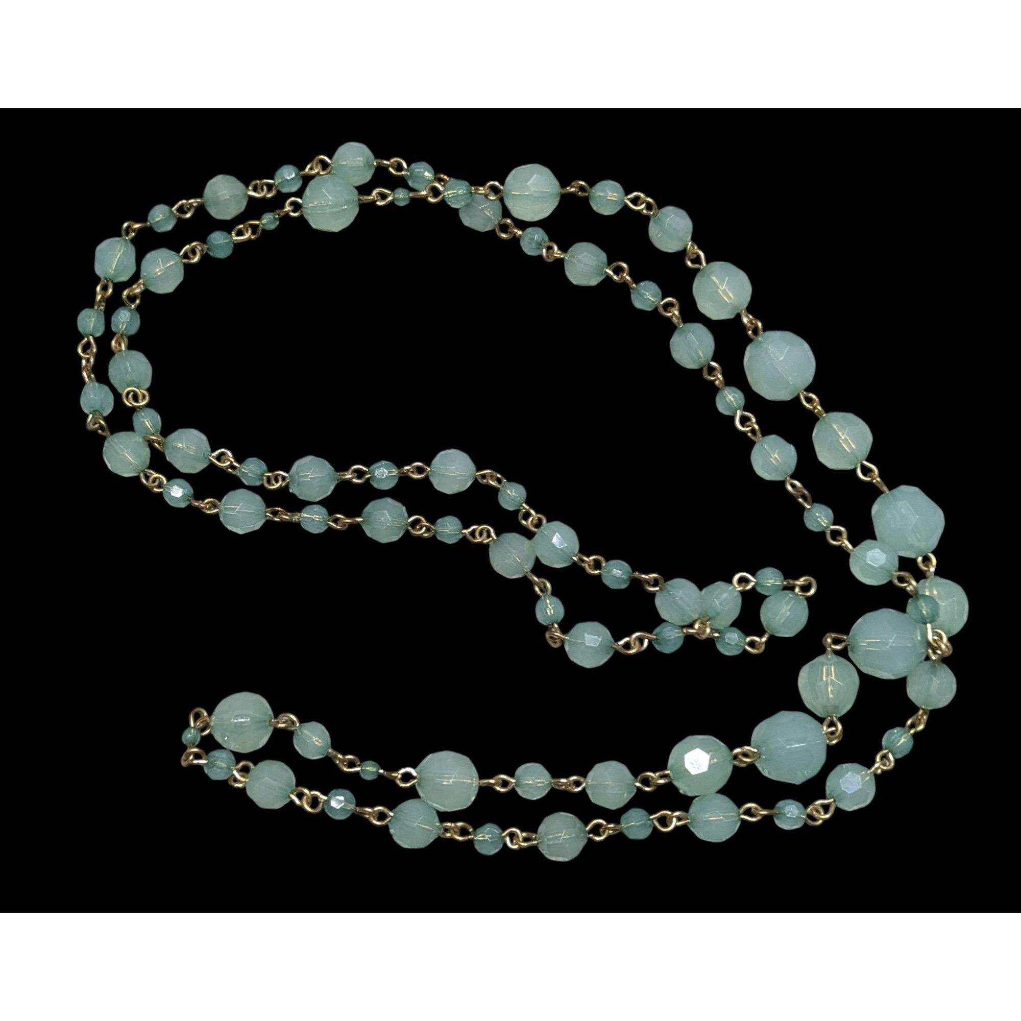 Other Vintage Green Acrylic Beaded Necklace With Gold-Tone Links Size ONE SIZE - 1 Thumbnail