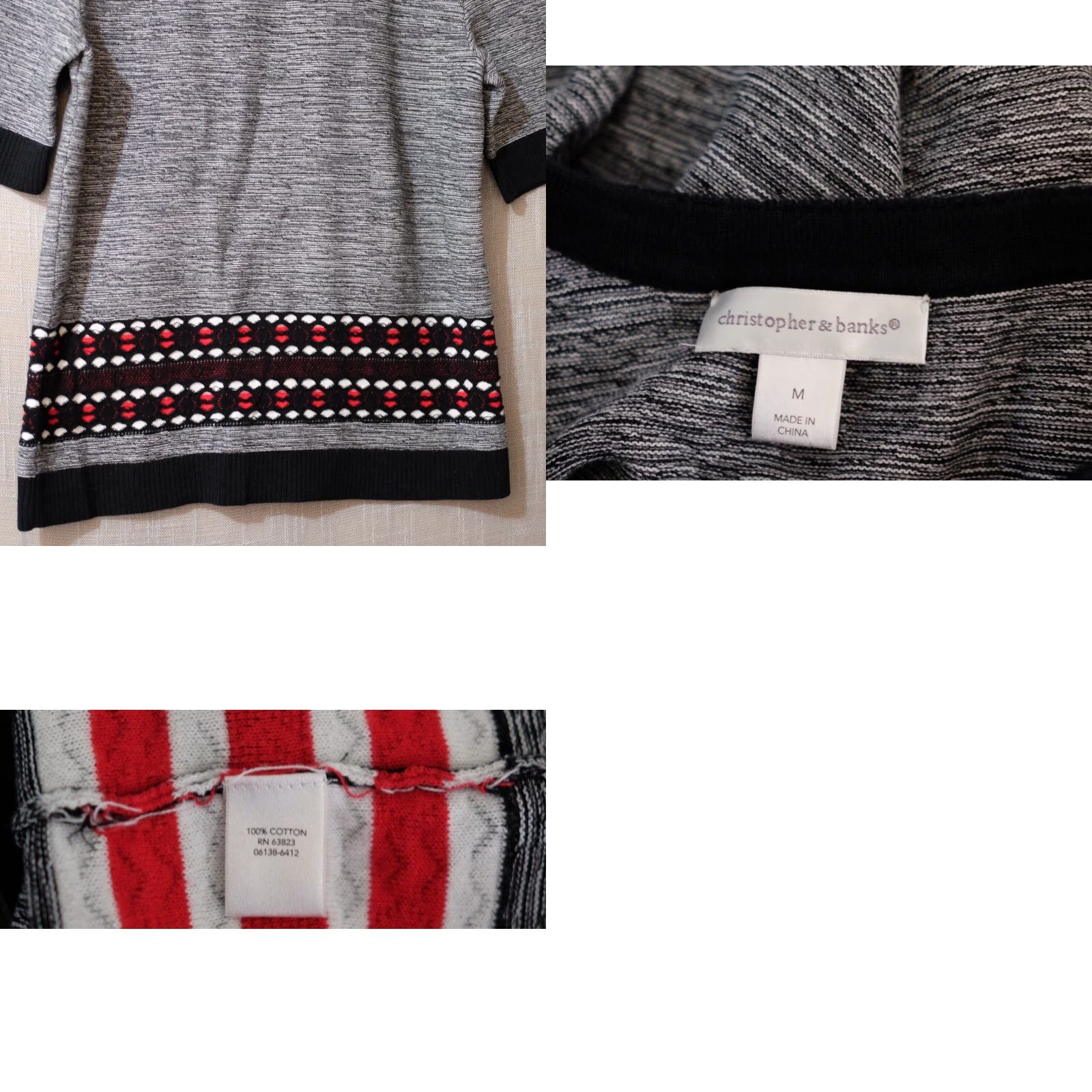 Vintage EUC Christopher & Banks Cardigan Black/White/Red Short Sleeve Women's M #H73-10 Size M / US 6-8 / IT 42-44 - 8 Thumbnail