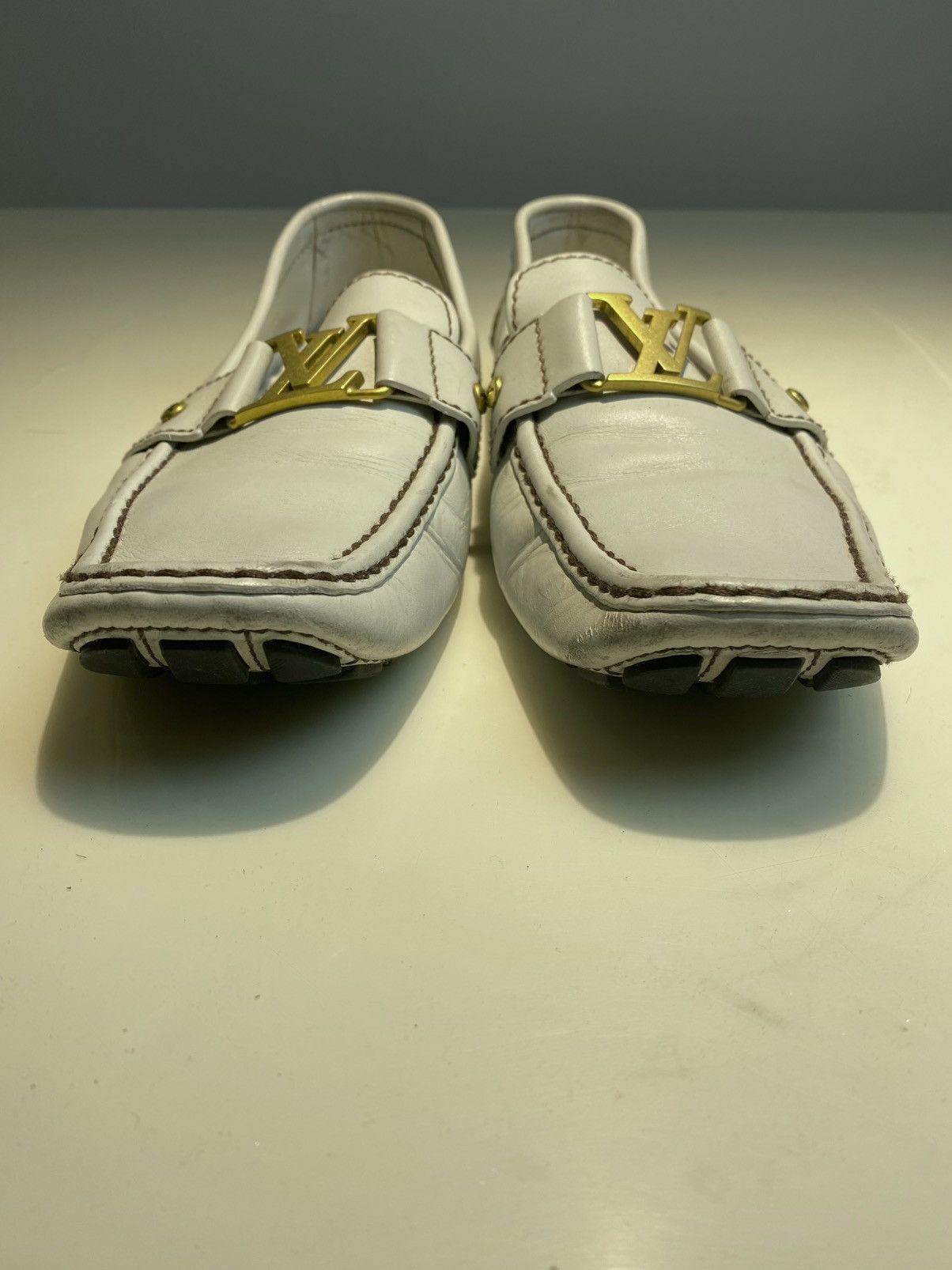 Louis Vuitton Monte Carlo LV Logo Moccasins White Leather Size US 11 / EU 44 - 3 Thumbnail