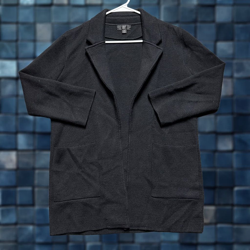 J.Crew J.CREW Black Merino Wool Cotton Blend Blazer Cardigan Women XS Open Pockets GUC Size XS / US 0-2 / IT 36-38 - 1 Thumbnail
