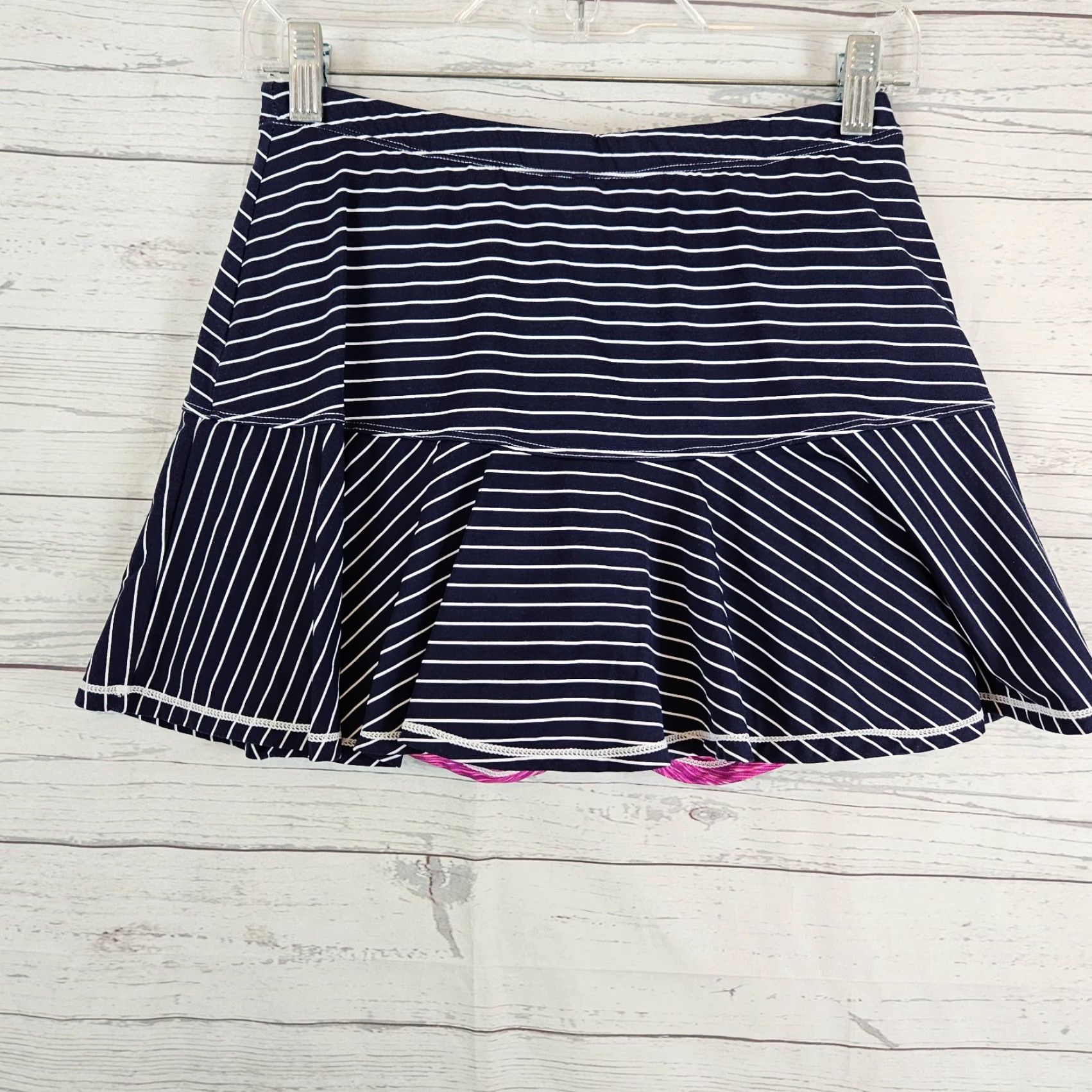 Vintage VINTAGE Queen of the Court Womens Skort Sz S Blue White Striped Pull On Athletic Short Skirt Size ONE SIZE - 2 Thumbnail