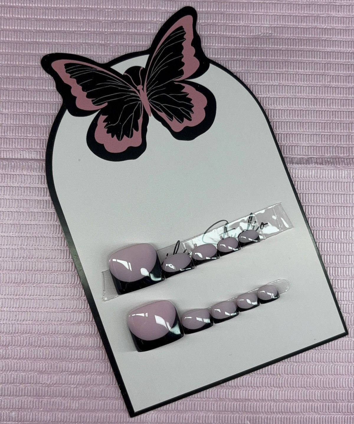 Handmade press on toenails pink nude black French tips handmade gel Size ONE SIZE - 24 Thumbnail