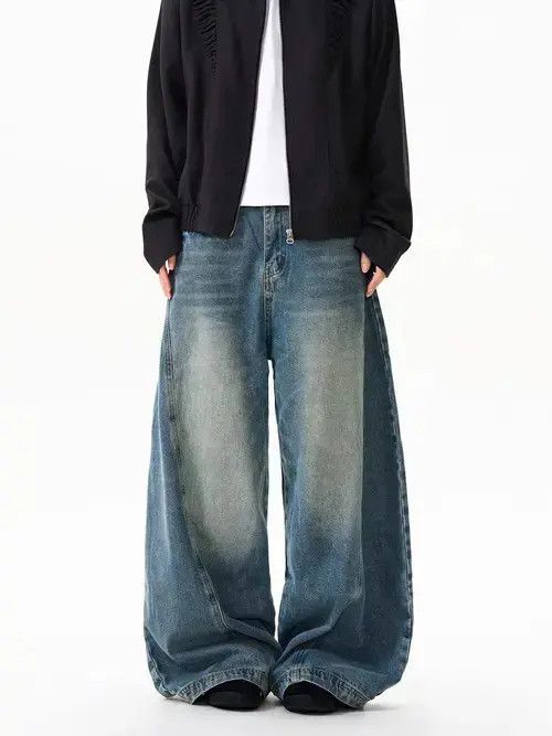 Jean Washed baggy distressed curved jeans Size US 34 / EU 50 - 1 Thumbnail