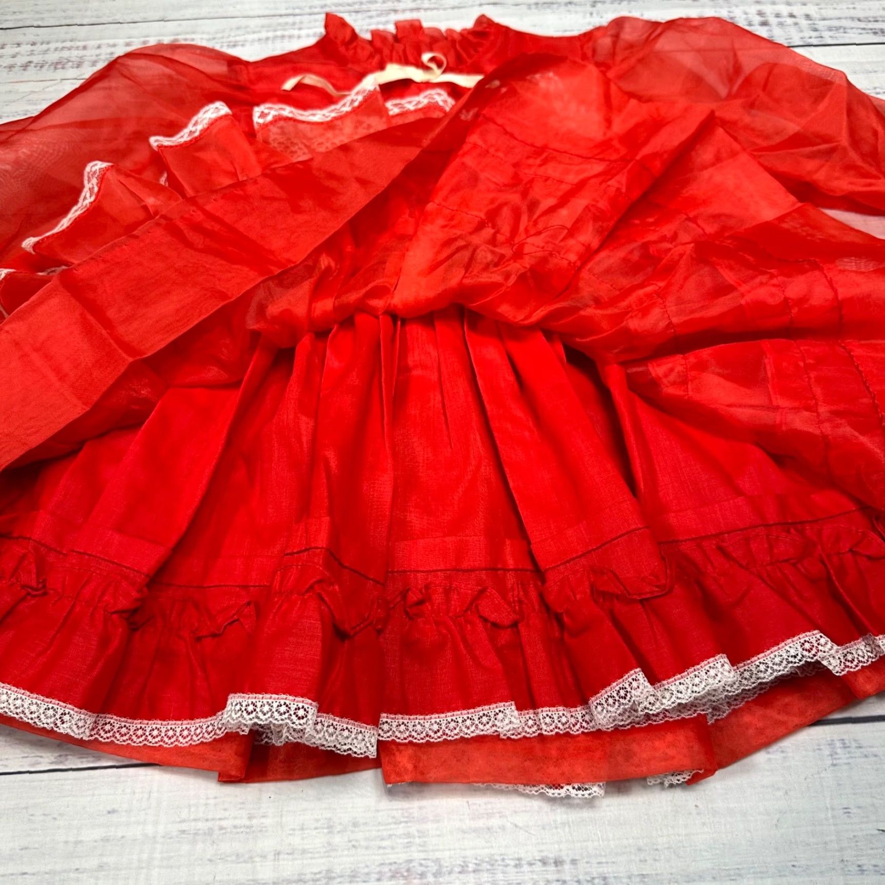Vintage Vtg Martha's Miniatures Girls Ruffled Circle Dress Size 6 Red Lace Trim Long Slv Size ONE SIZE - 7 Thumbnail