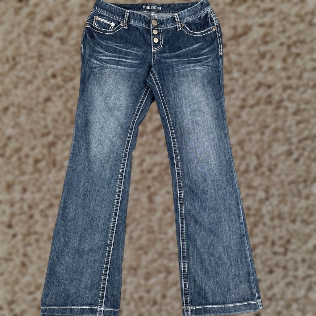 Vintage Maurices Jeans Women Bootcut 7 Blue Denim 30x31 5-Pocket Embroidered Zipper Button Cotton Blend Regular Womens Size 28" / US 6 / IT 42 - 1 Thumbnail