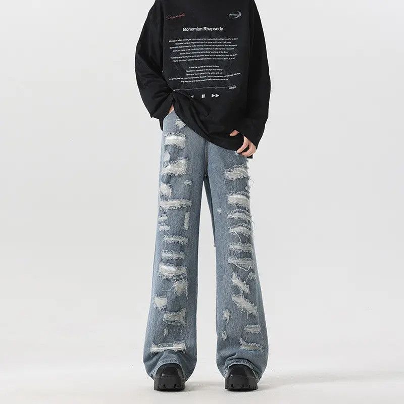Japanese Brand × Jean Retro loose wide leg fringed ripped jeans Size US 30 / EU 46 - 6 Thumbnail