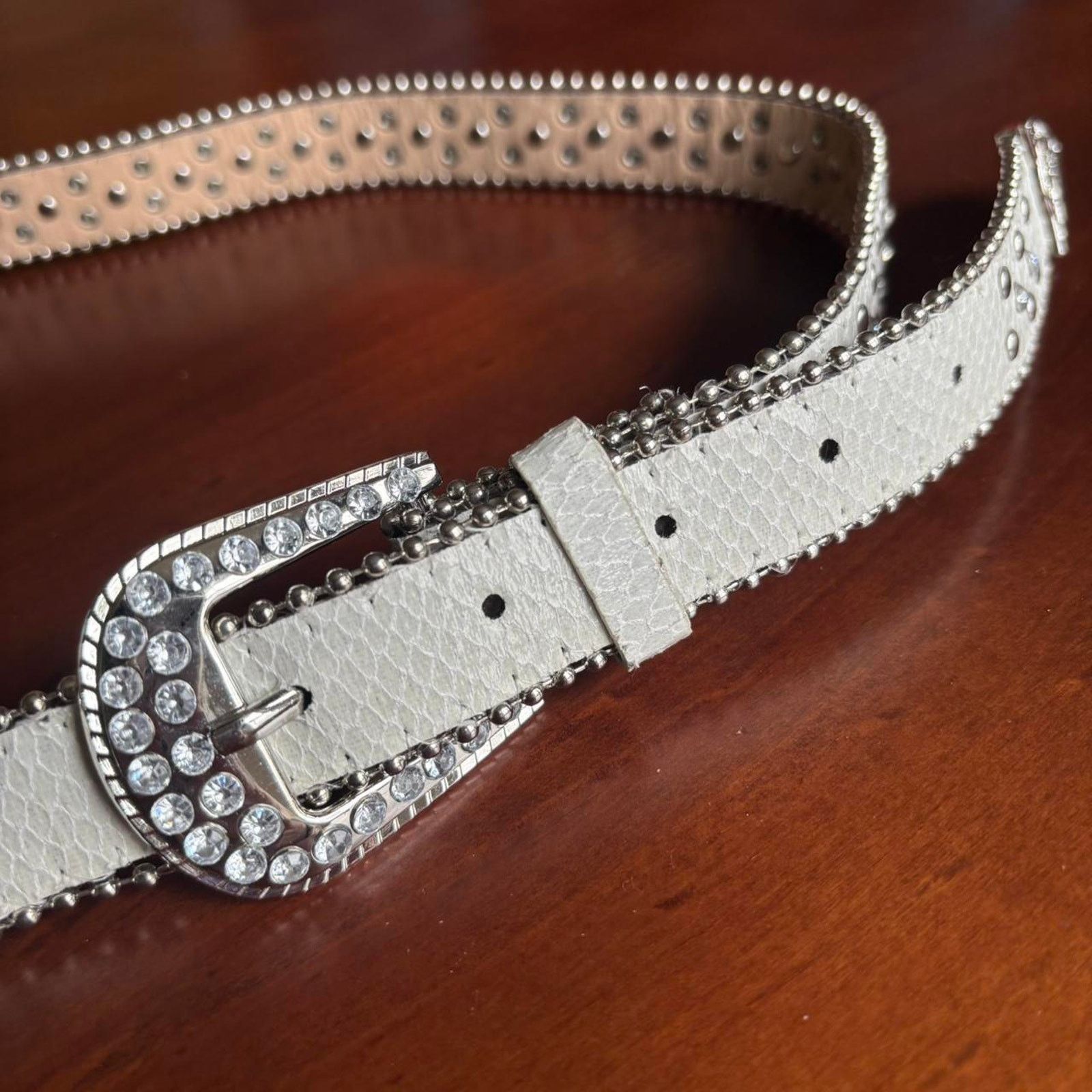 Other Vintage White Snakeskin Rhinestone Western Belt Small Medium Size ONE SIZE - 2 Thumbnail