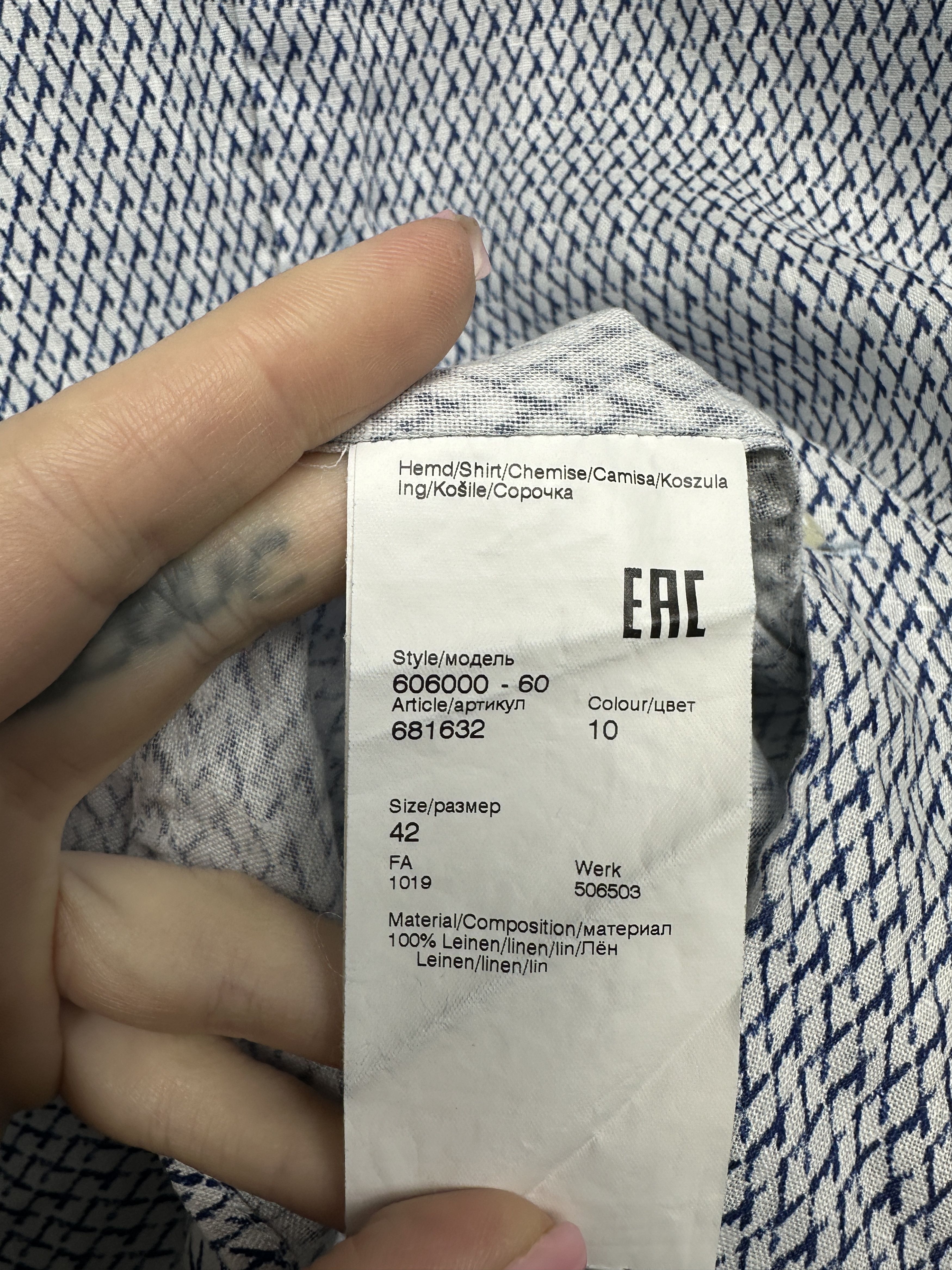 Karl Lagerfeld Lagerfeld Mens Linen Long Sleeve Shirt Size US L / EU 52-54 / 3 - 4 Thumbnail