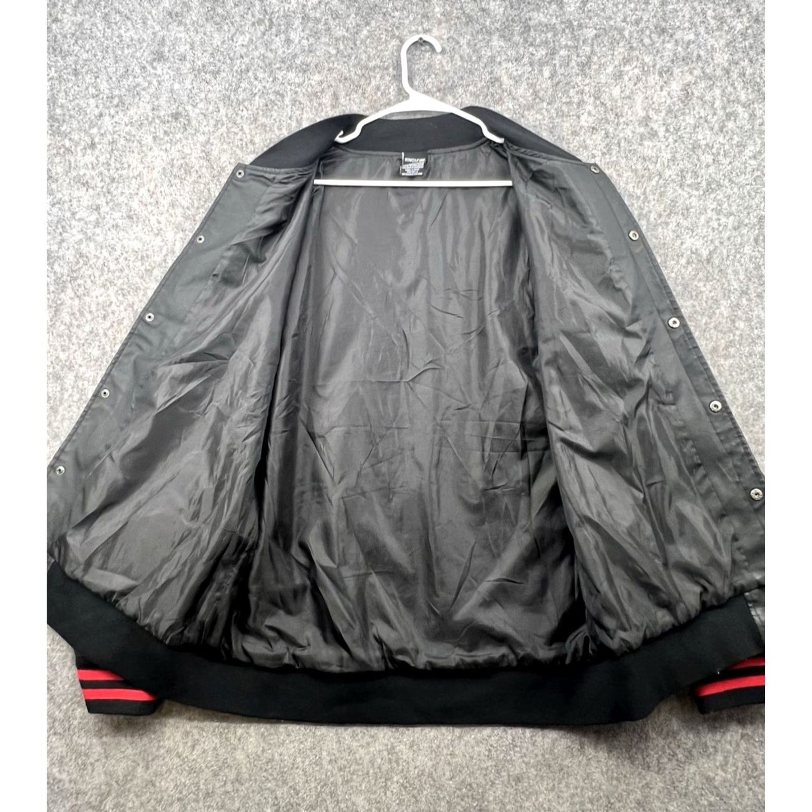 Ring Of Fire Ring Of Fire Jacket Men XL Black Faux Leather Varsity Snap Red Stripes 80s 90s Size US XL / EU 56 / 4 - 5 Thumbnail