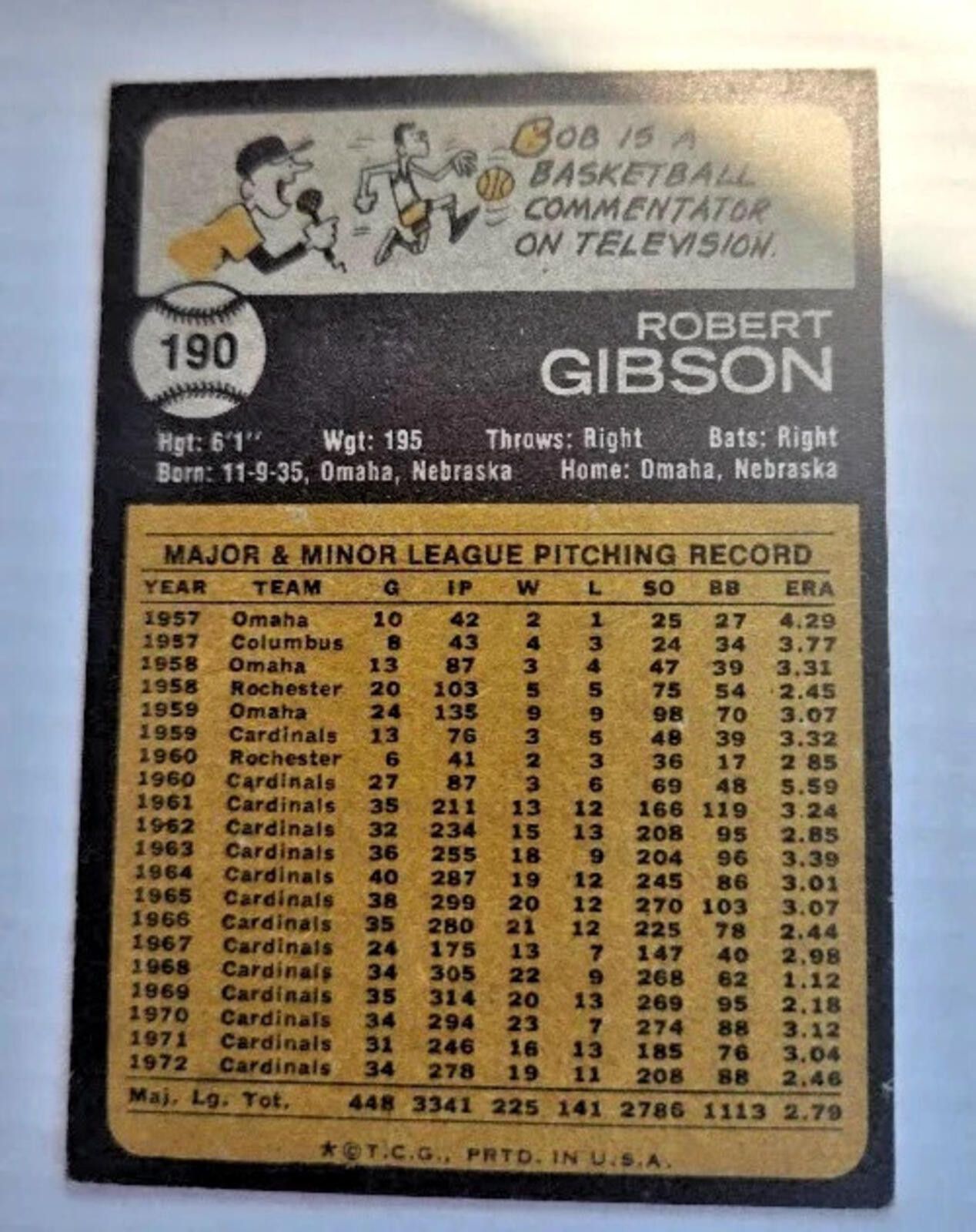 Other 1973 Topps #190 Bob Gibson Baseball Card St. Louis Pitcher Size ONE SIZE - 2 Thumbnail