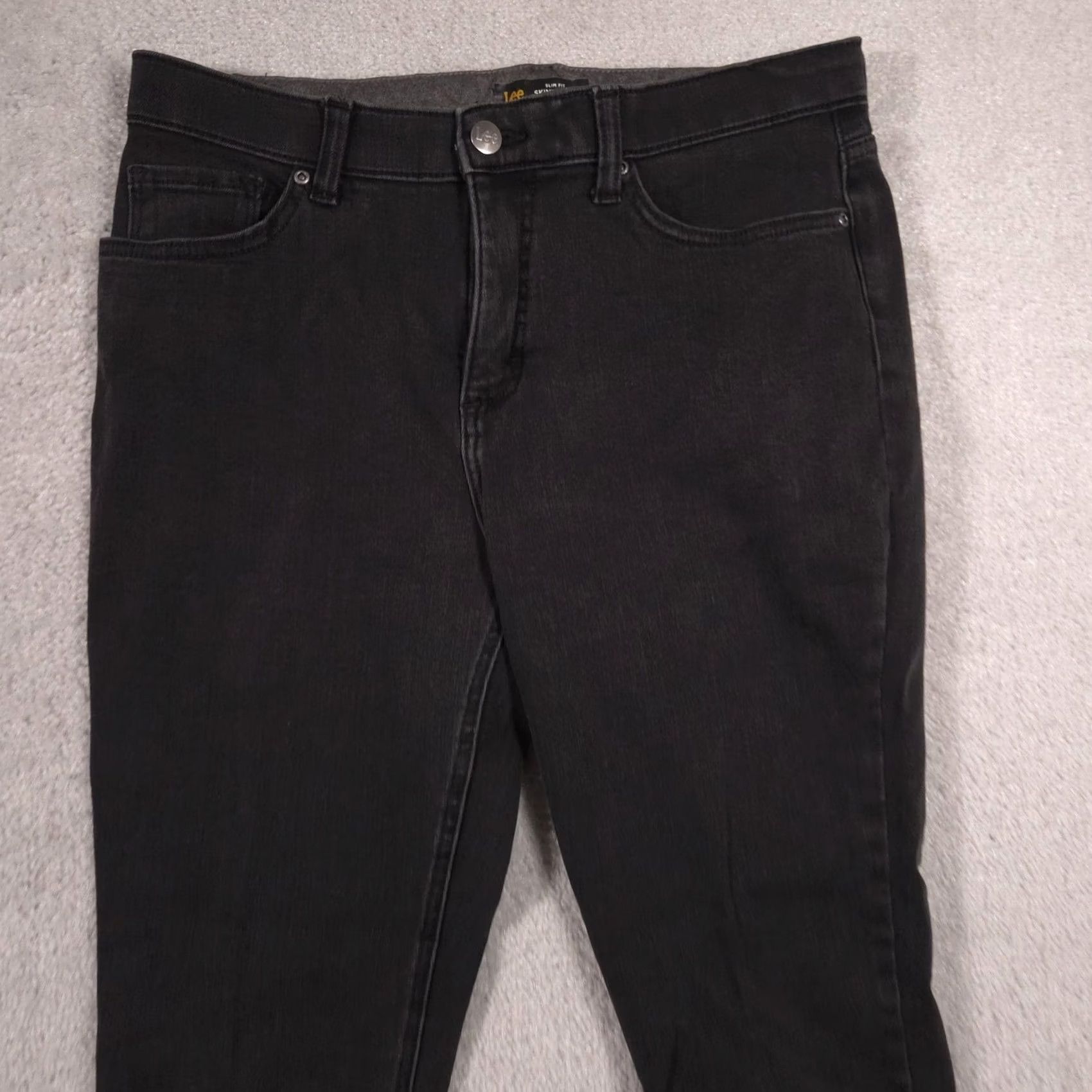 Lee Lee Jeans Womens 12 Gray Charcoal Wash Slim Fit Mid Rise Skinny Leg Stretch Size 34" / US 12 / IT 48 - 3 Thumbnail