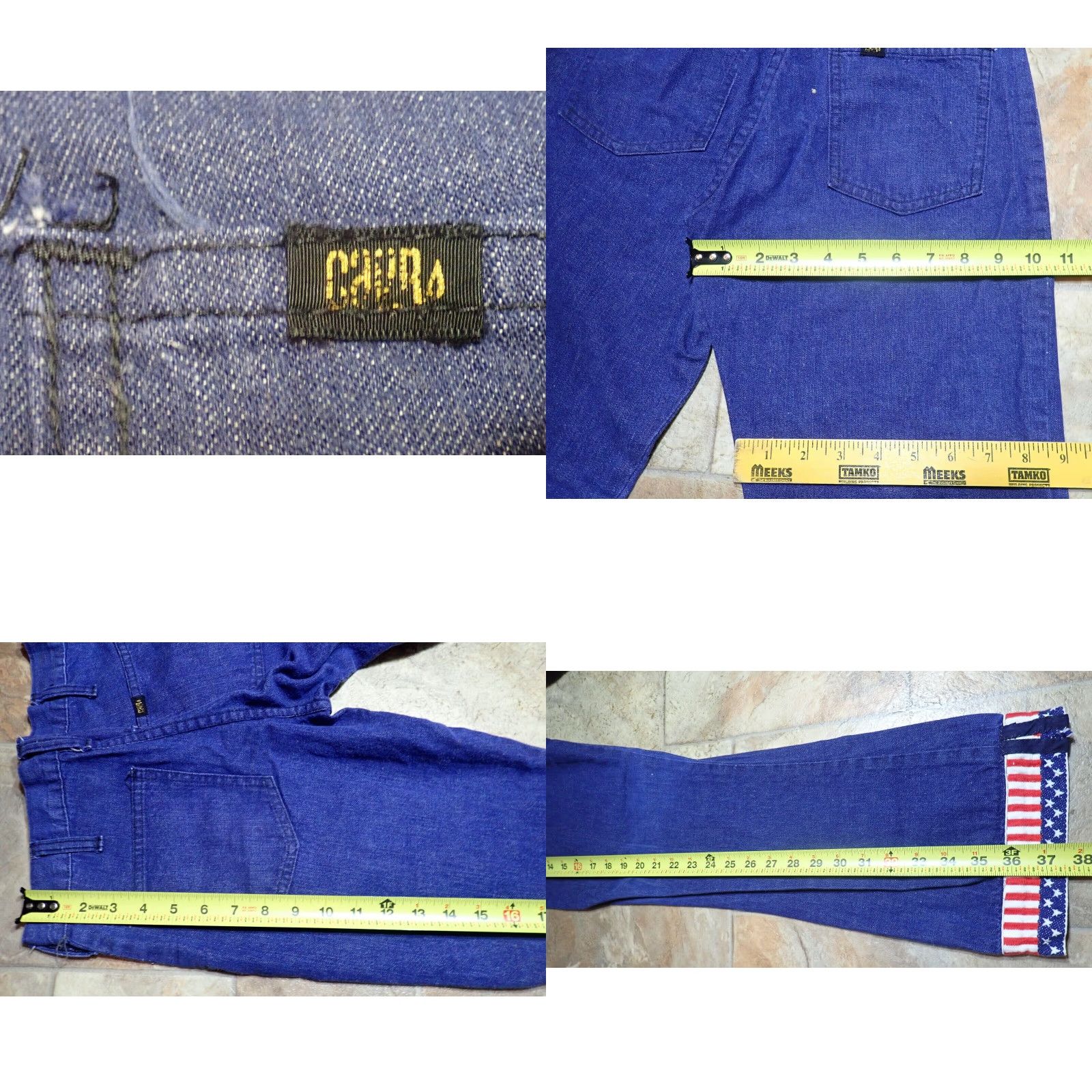 Bell VINTAGE Vintage 70s Flared Bell Bottom Blue Jeans 27x28 Anchor buttons US Flag Patriotic Size 24" / US 00 / IT 34 - 8 Thumbnail