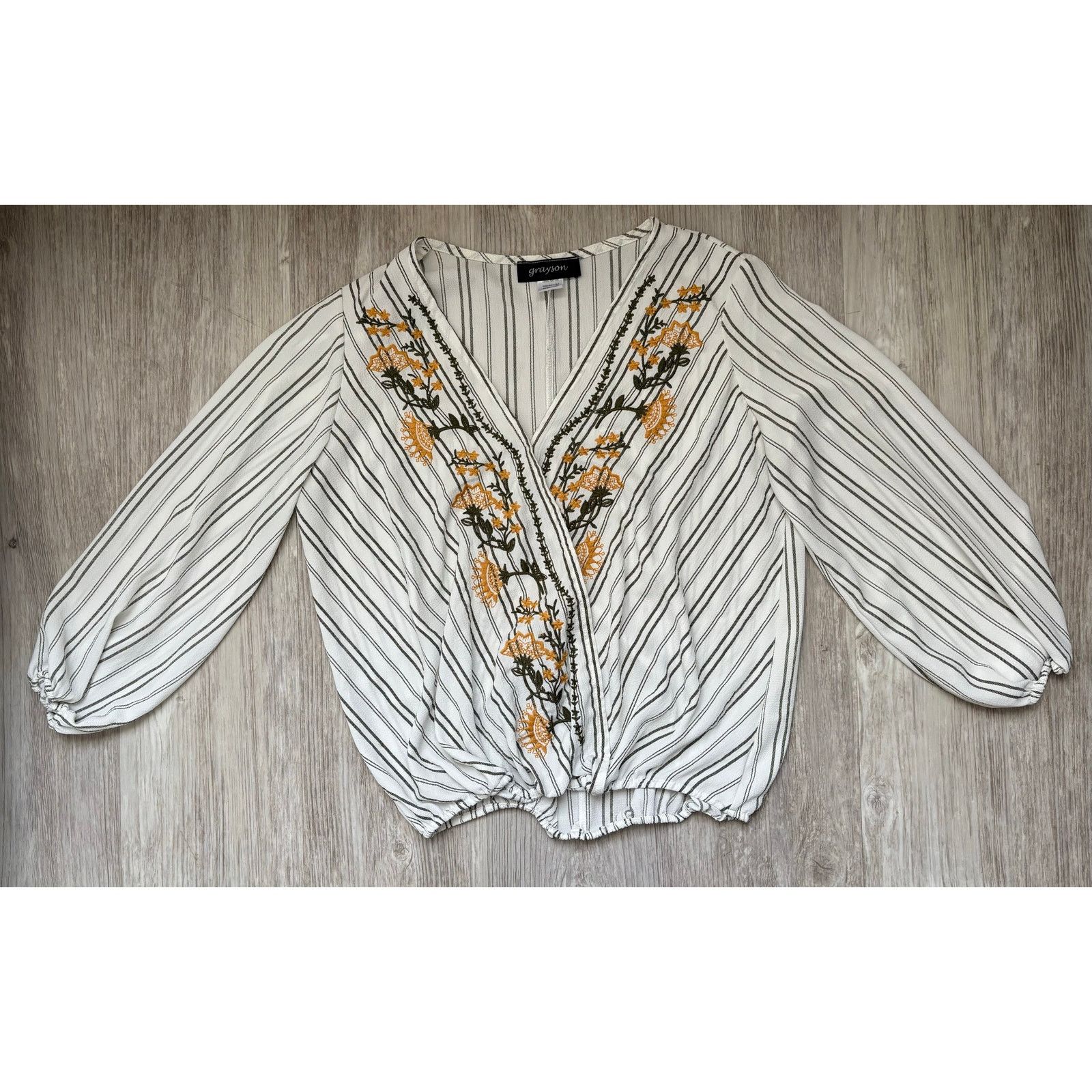 Other Grayson | Floral Boho Peasant Sleeve Striped Blouse | Medium Size M / US 6-8 / IT 42-44 - 1 Thumbnail