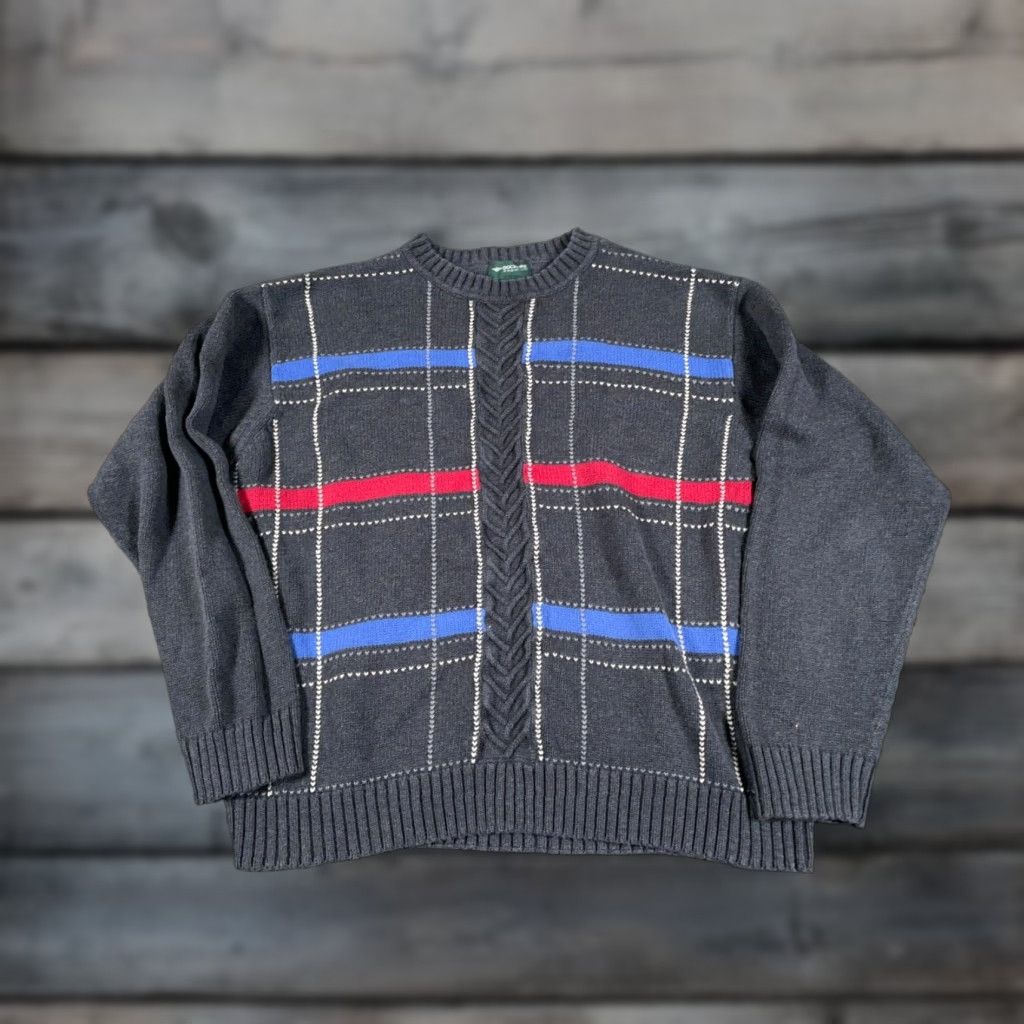 Dockers Retro Dad Style Sweater Adult Large Dark Gray Blue Red Striped Chunky Knit Prep Size US L / EU 52-54 / 3 - 1 Thumbnail