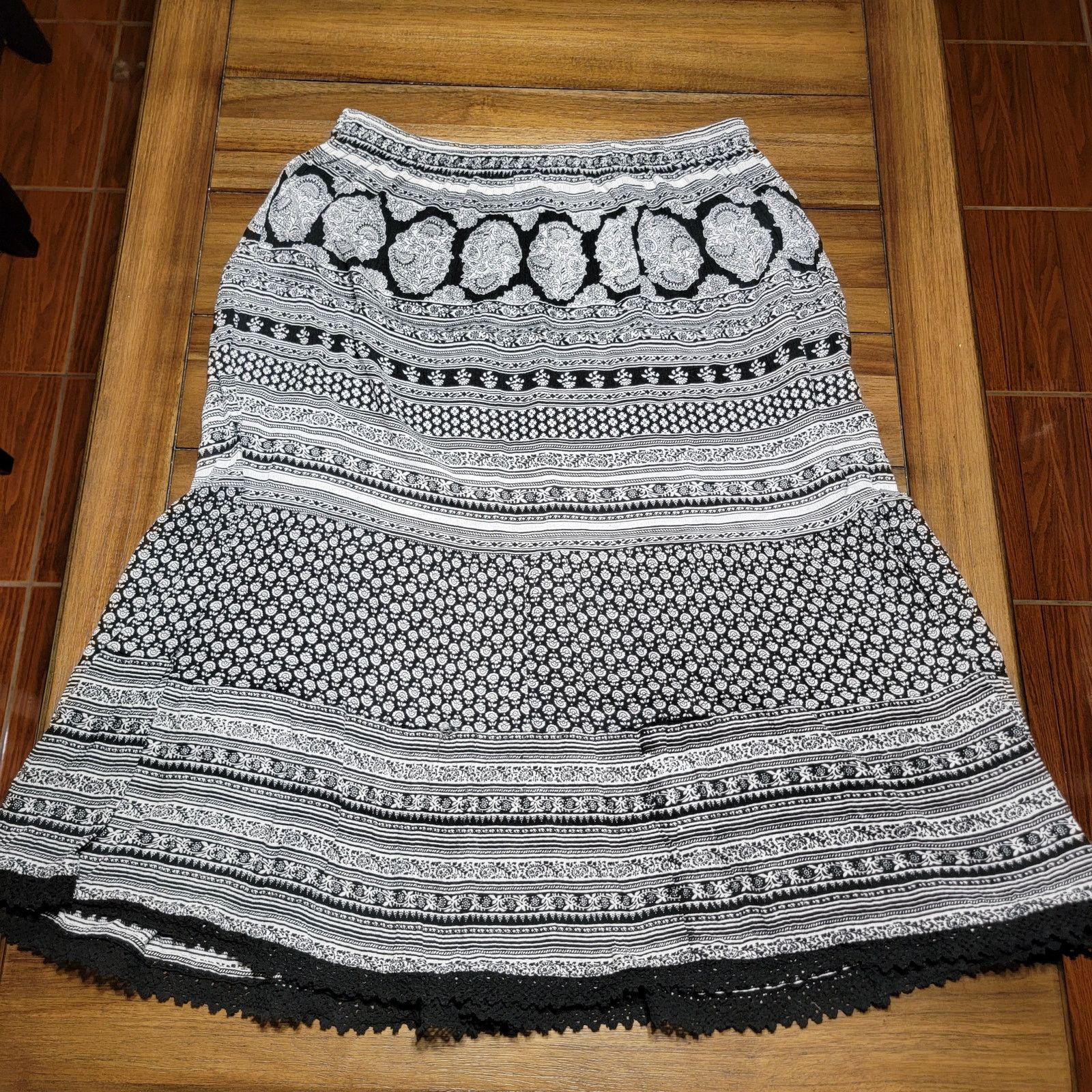 Other NY Collection B&W Boho Full Length Skirt - Size XL Petite Size 34" / US 12 / IT 48 - 3 Thumbnail