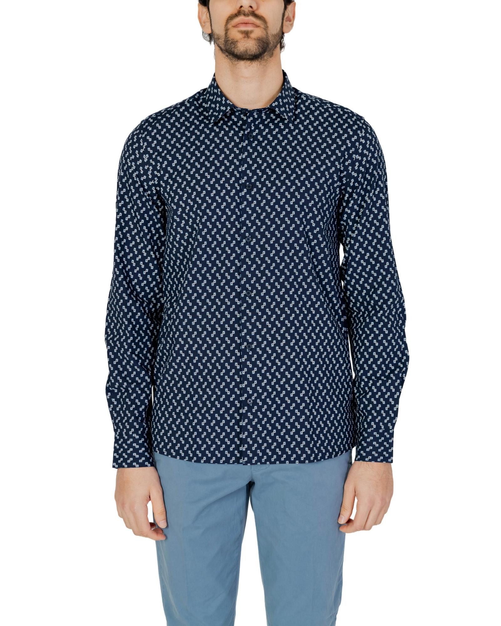 image of Antony Morato Geometric Buttoned Shirt in Blue, Men's (Size XS)