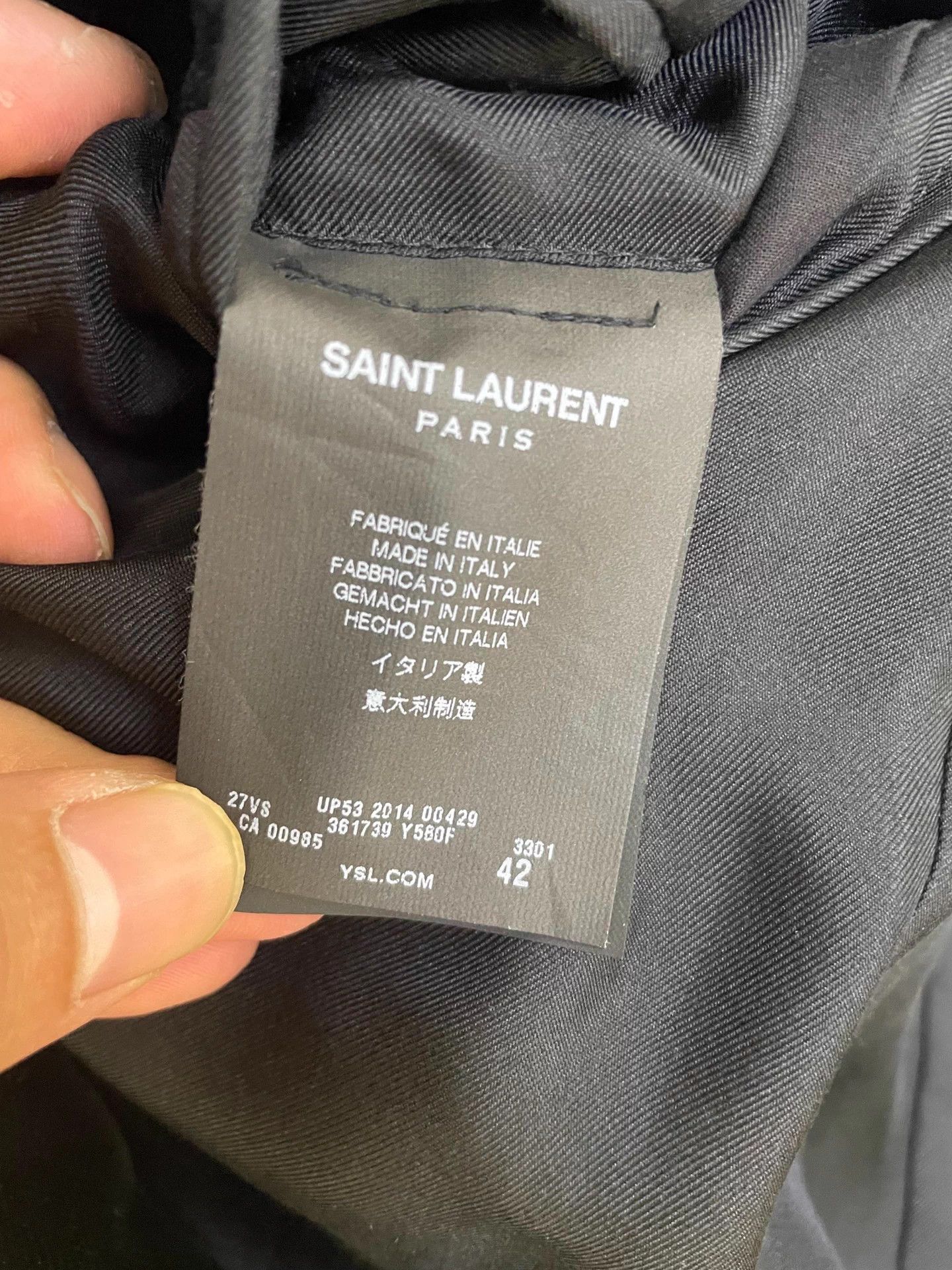 Saint Laurent Paris SLP style black velvet melon collar green wool coat, Size US L / EU 52-54 / 3 - 3 Thumbnail