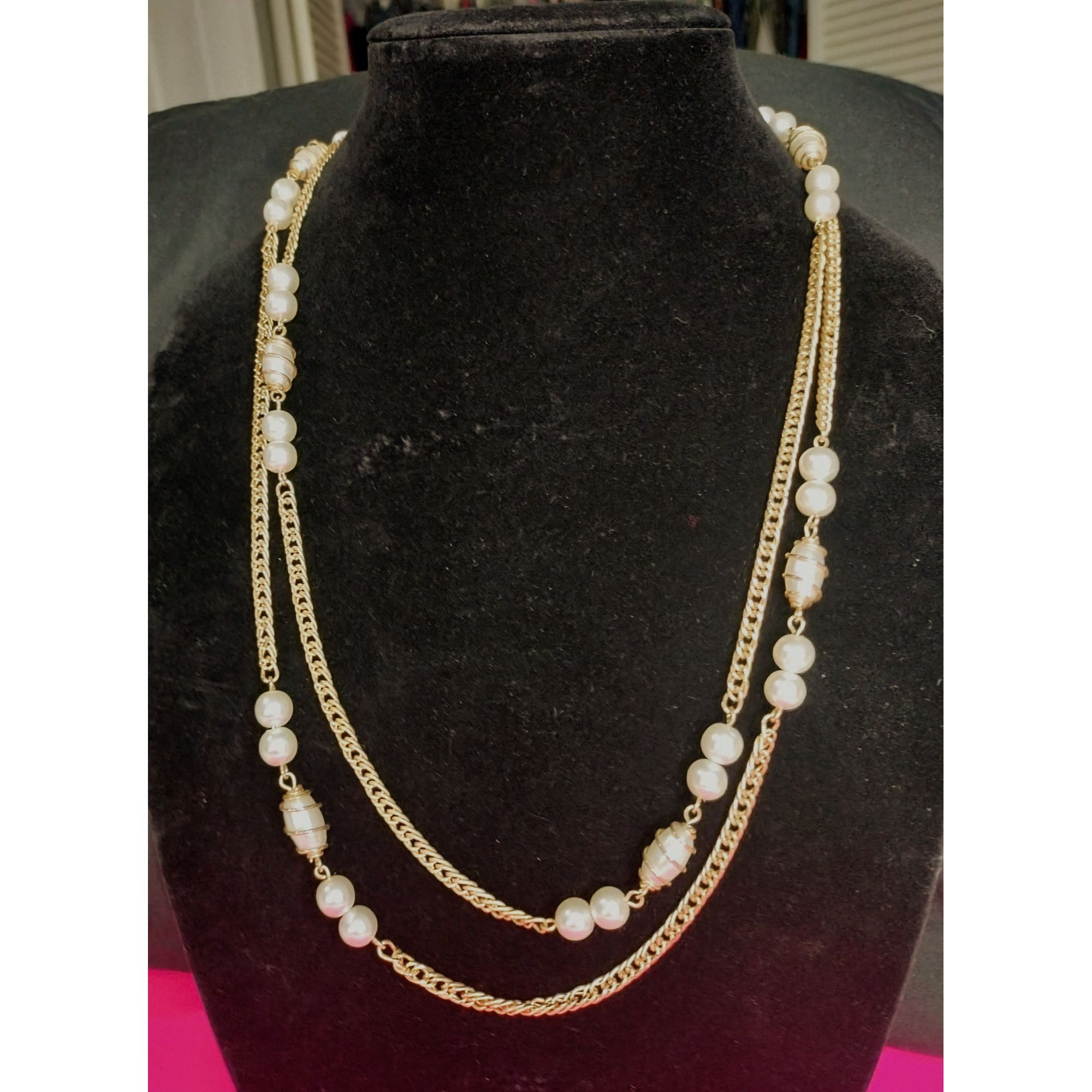 Vintage Sarah Coventry Vintage Gold Tone Chain Faux Pearl Pendant Lo Size ONE SIZE - 14 Thumbnail