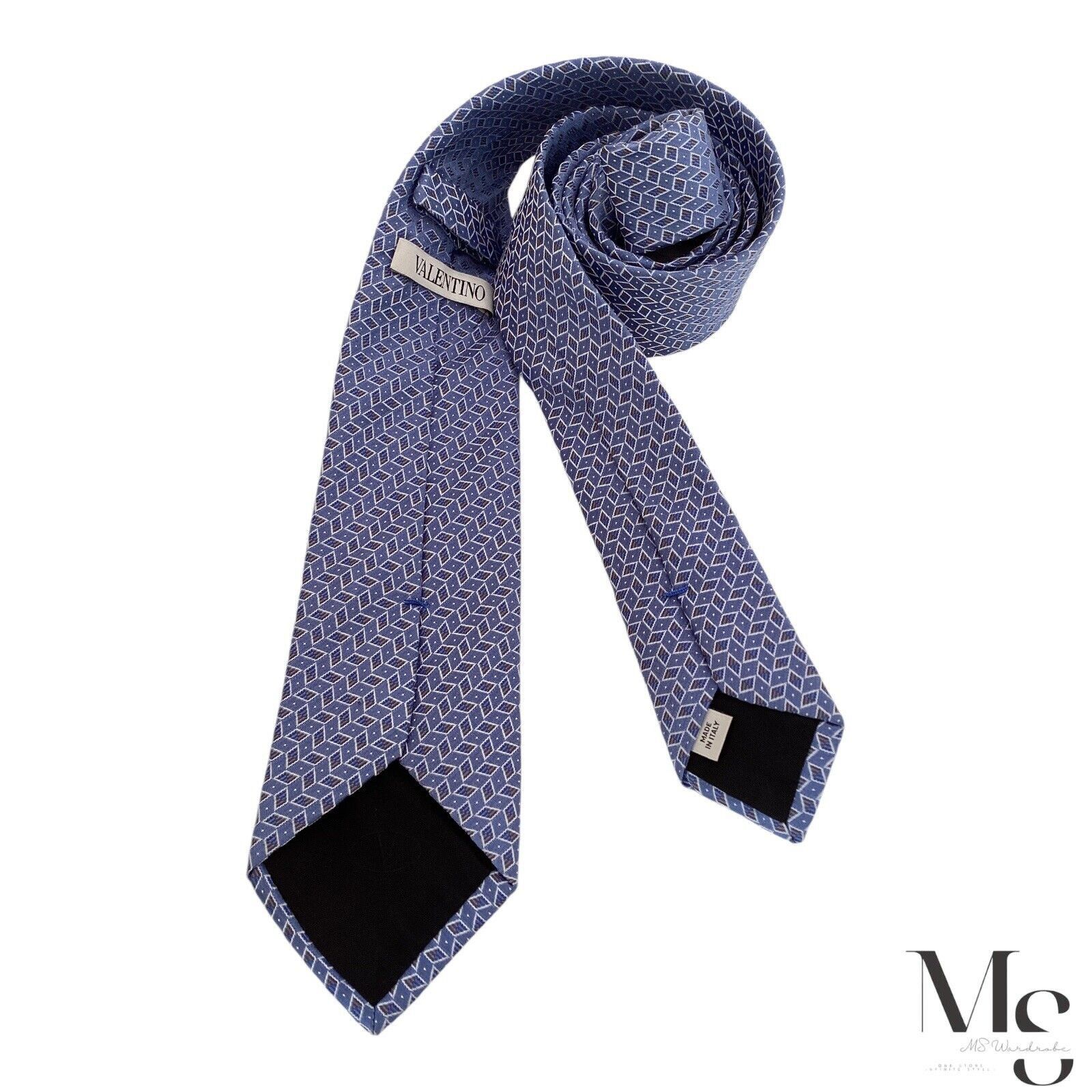 Valentino VALENTINO Current Blue Geometric Luxury Silk Tie Italy Size ONE SIZE - 2 Thumbnail