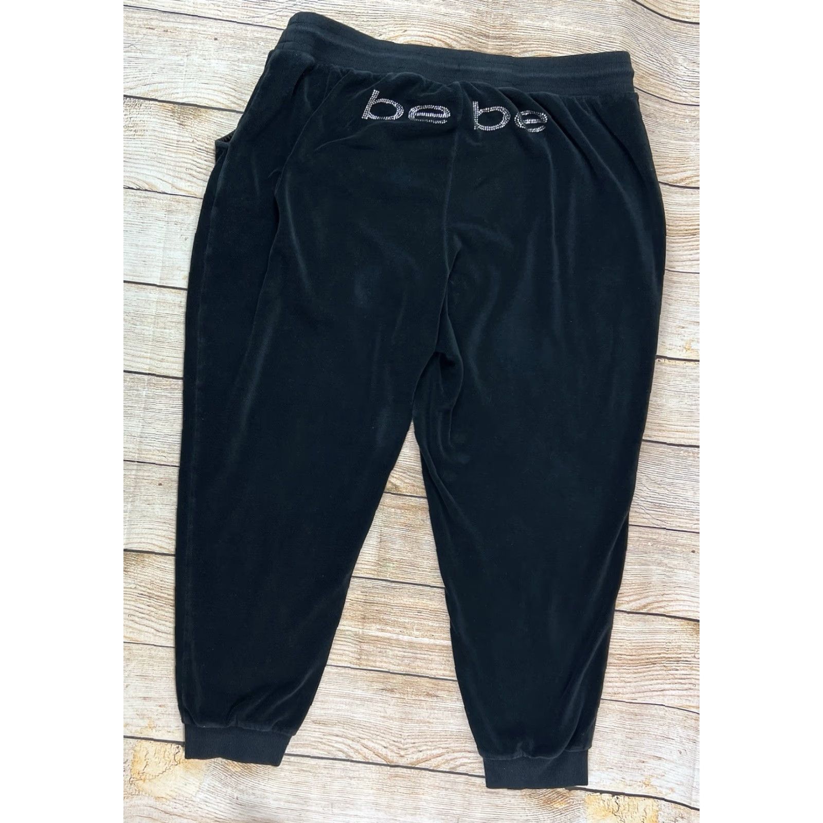 Bebe Bebe Women’s Jogger Pants Velour Tapered Pockets Logo 2X Black - Activewear Casual Plus Size 2X Size 40" / US 18 - 2 Thumbnail