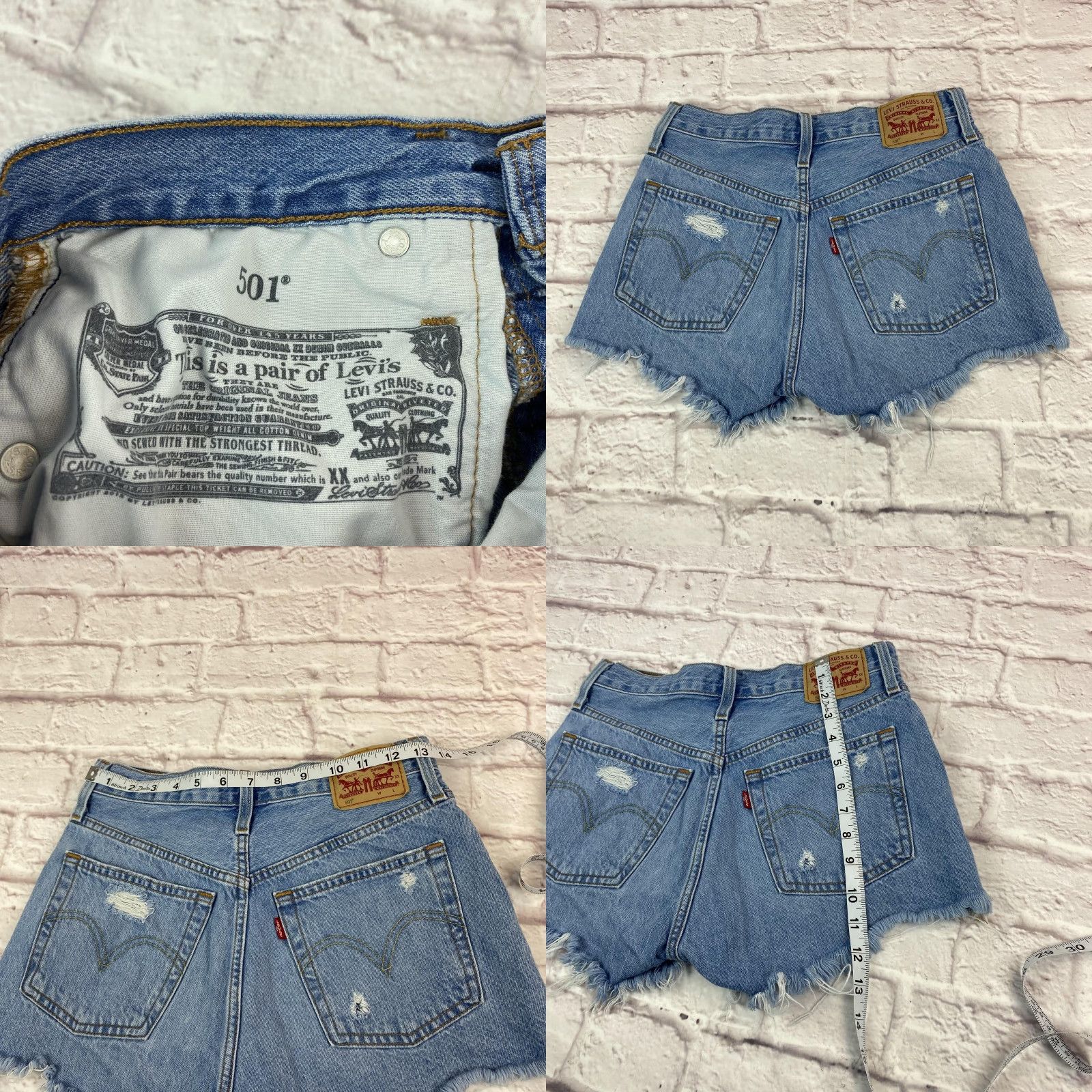 Levi's VINTAGE Levis 501 Shorts Women 26 Distressed Denim High Rise Blue Cut-Off Frayed Hem Size 26" / US 2 / IT 38 - 8 Thumbnail