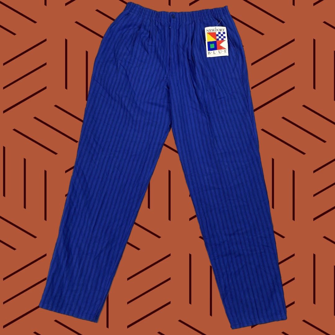 Vintage VTG 90s Newport Blue Mens Sweatpants Lightweight Striped Beach Baggy XL Inseam 33 Hip Hop Size US 33 - 1 Thumbnail