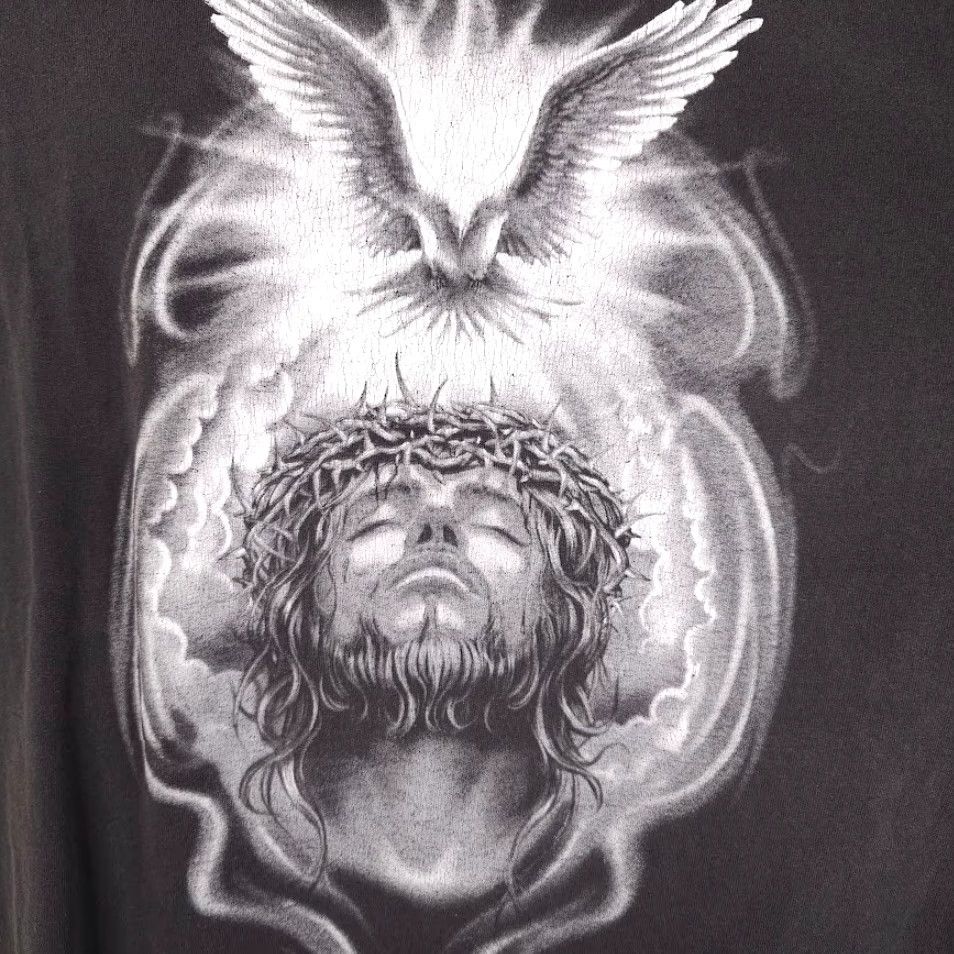 Vintage VINTAGE? Christian T Shirt Mens Size 2XL Black Jesus Christ Crown Of Thorns White Dove Size US XXL / EU 58 / 5 - 3 Thumbnail