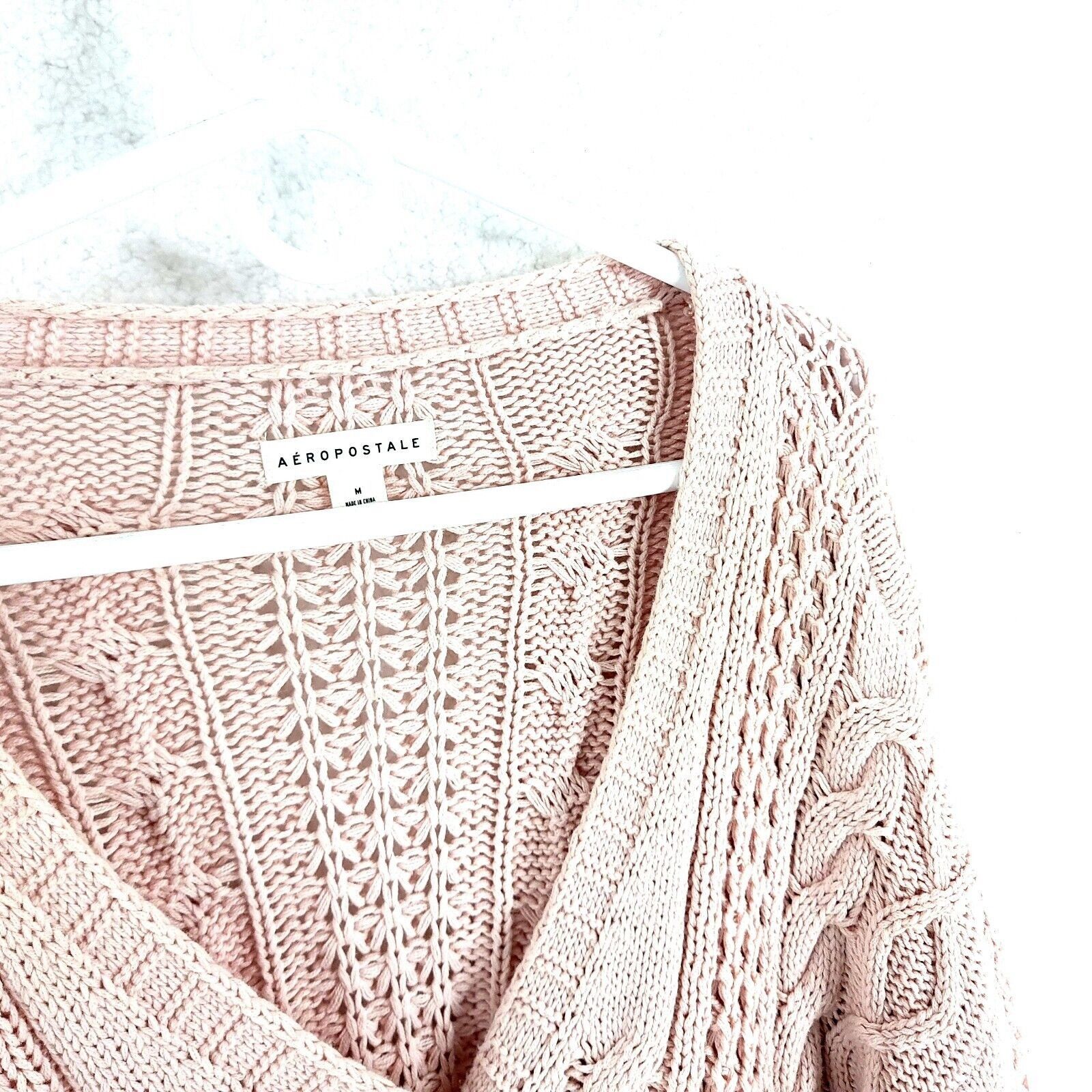Aeropostale Aeropostale Pink Cable Knit Plunging V-Neck Button Front Swe Size M / US 6-8 / IT 42-44 - 3 Thumbnail
