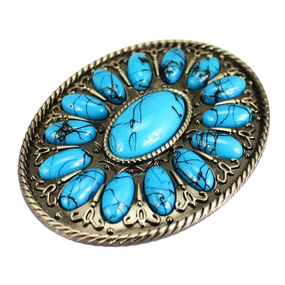 Leather Cowboy Oval Turquoise Boho Buckle Belt Size ONE SIZE - 2 Thumbnail
