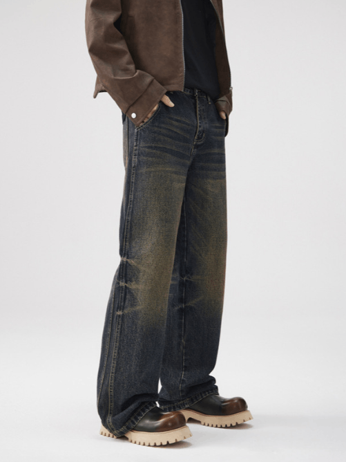 Japanese Brand Men's vintage washed distressed cracked straight jeans Size US 32 / EU 48 - 2 Thumbnail