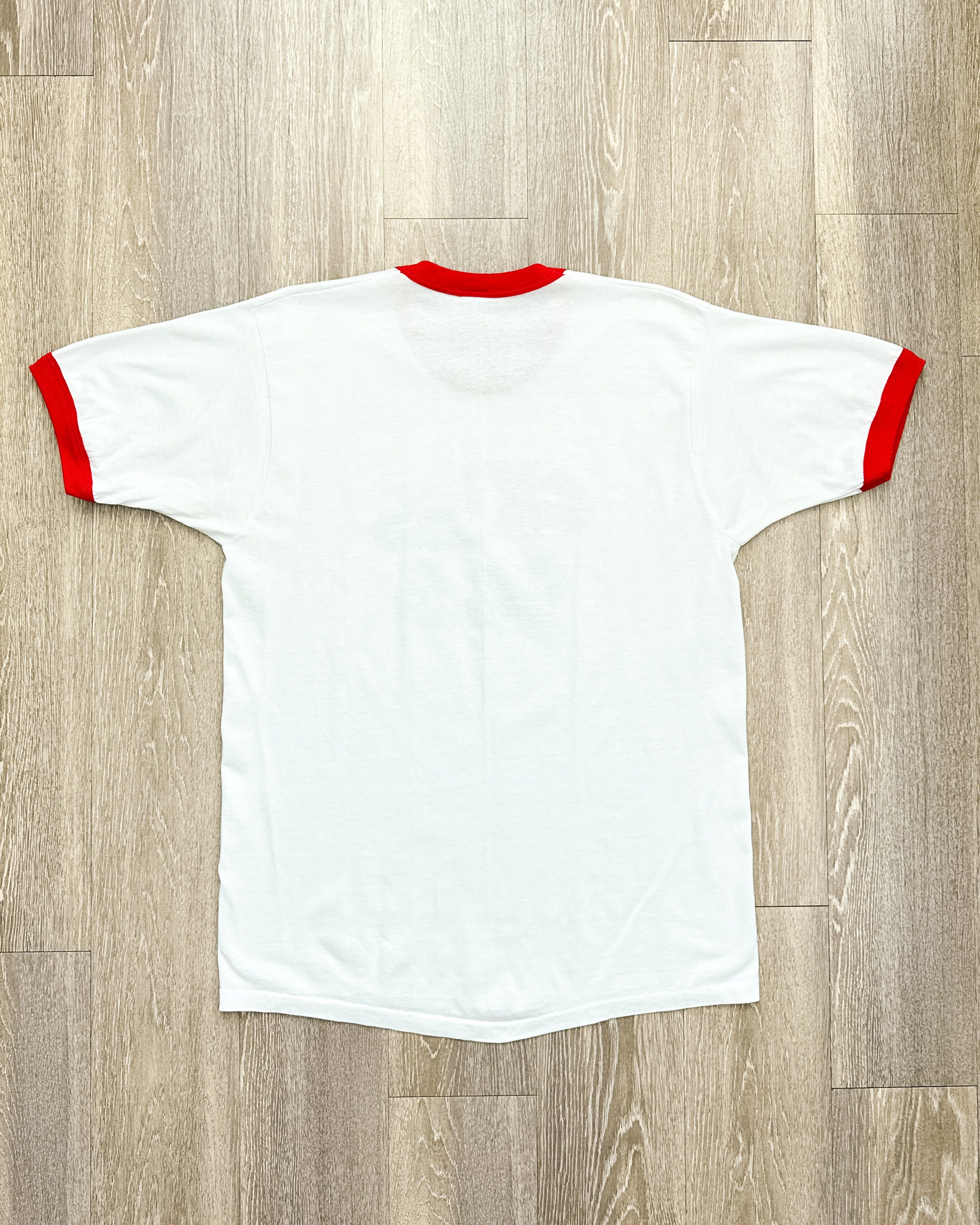 Vintage Vintage 1980s Kiss 94.5 Radio Ringer T Shirt White Red XL Size US XL / EU 56 / 4 - 7 Thumbnail