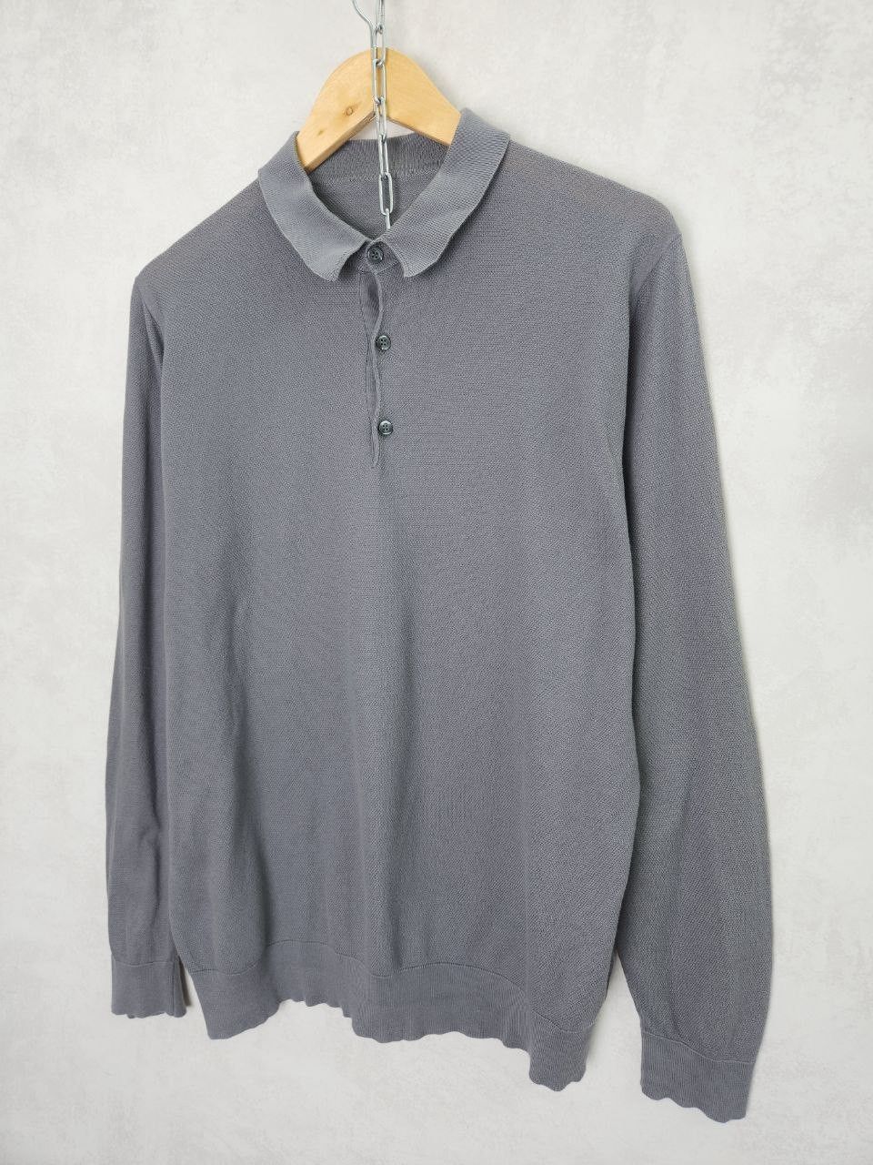 John Smedley John Smedley Made in England Ash Grey Cotton Polo Sweater Size US L / EU 52-54 / 3 - 3 Thumbnail