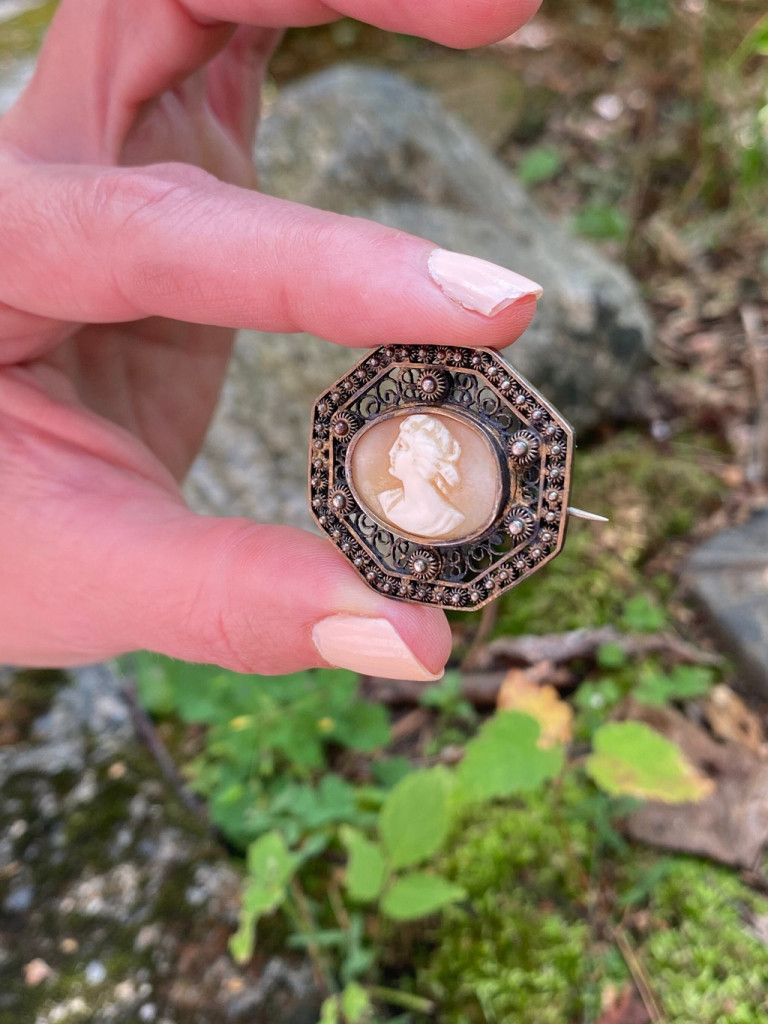 Vintage Antique 800 Silver Carved Shell Cameo Brooch Size ONE SIZE - 1 Thumbnail