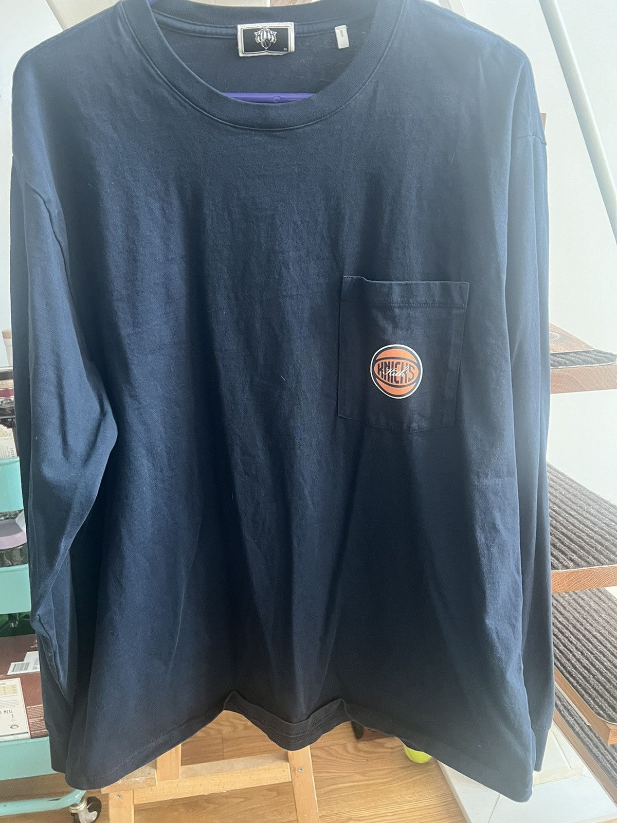 image of Kith X Knicks Ny To The World Ramble L/s Tee in Blue, Men's (Size XL)