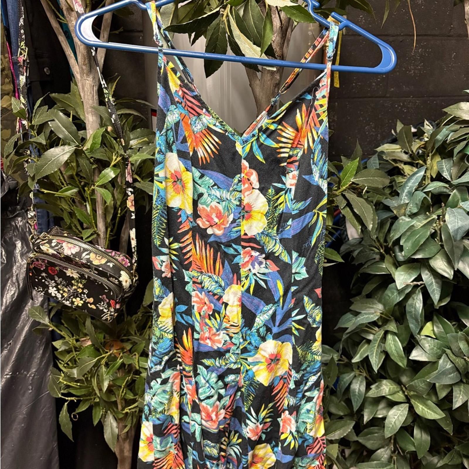 Decree Decree Blue and Green Dress with Tropical Floral Pattern Size M / US 6-8 / IT 42-44 - 1 Thumbnail