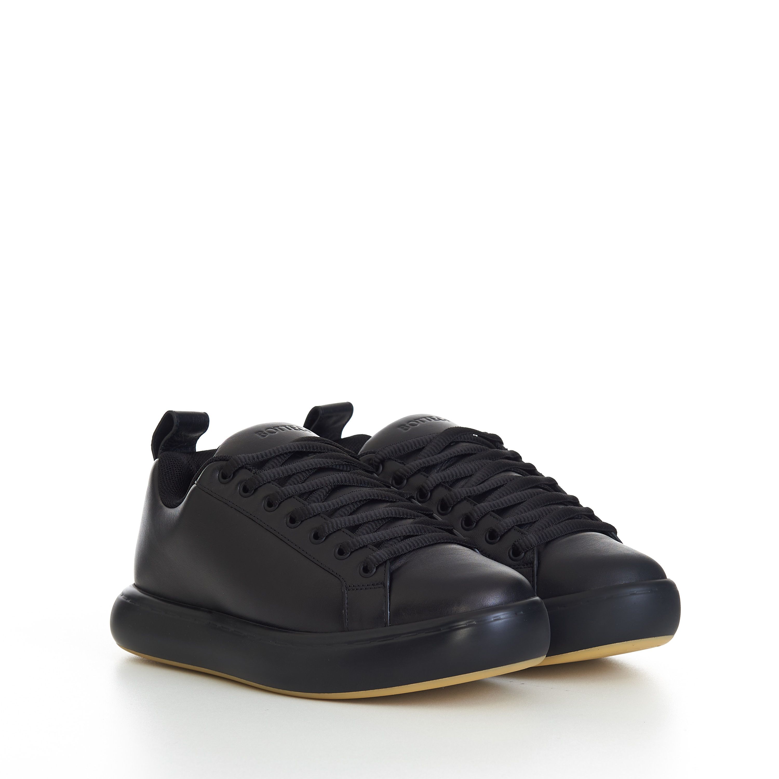 image of Bottega Veneta "pillow" Lace-Up Sneakers In Black / Natural Padded Leather, Men's (Size 9)