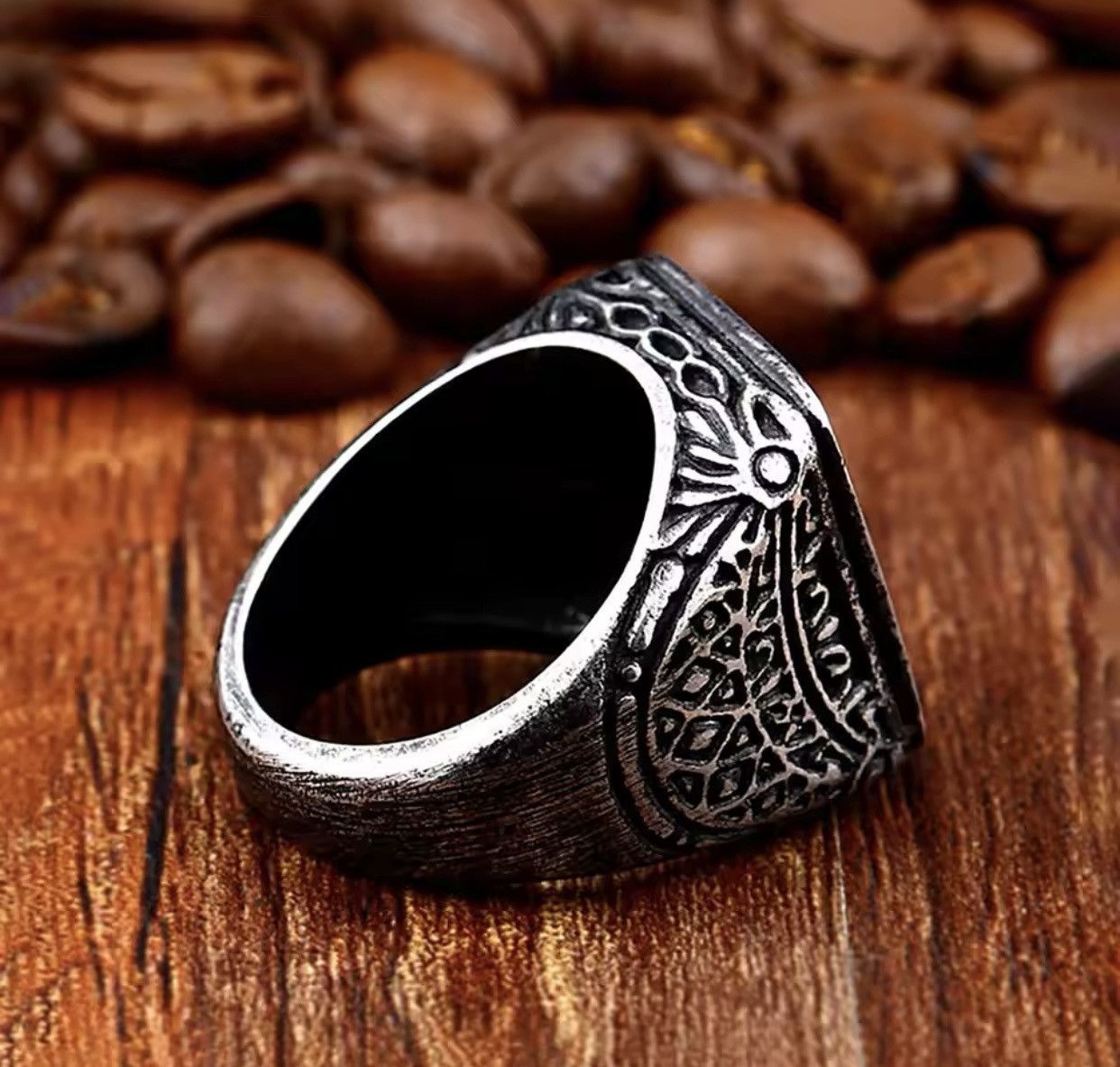 Other Vintage Black Brushed Pattern Stainless Steel Mens Ring Size ONE SIZE - 4 Thumbnail